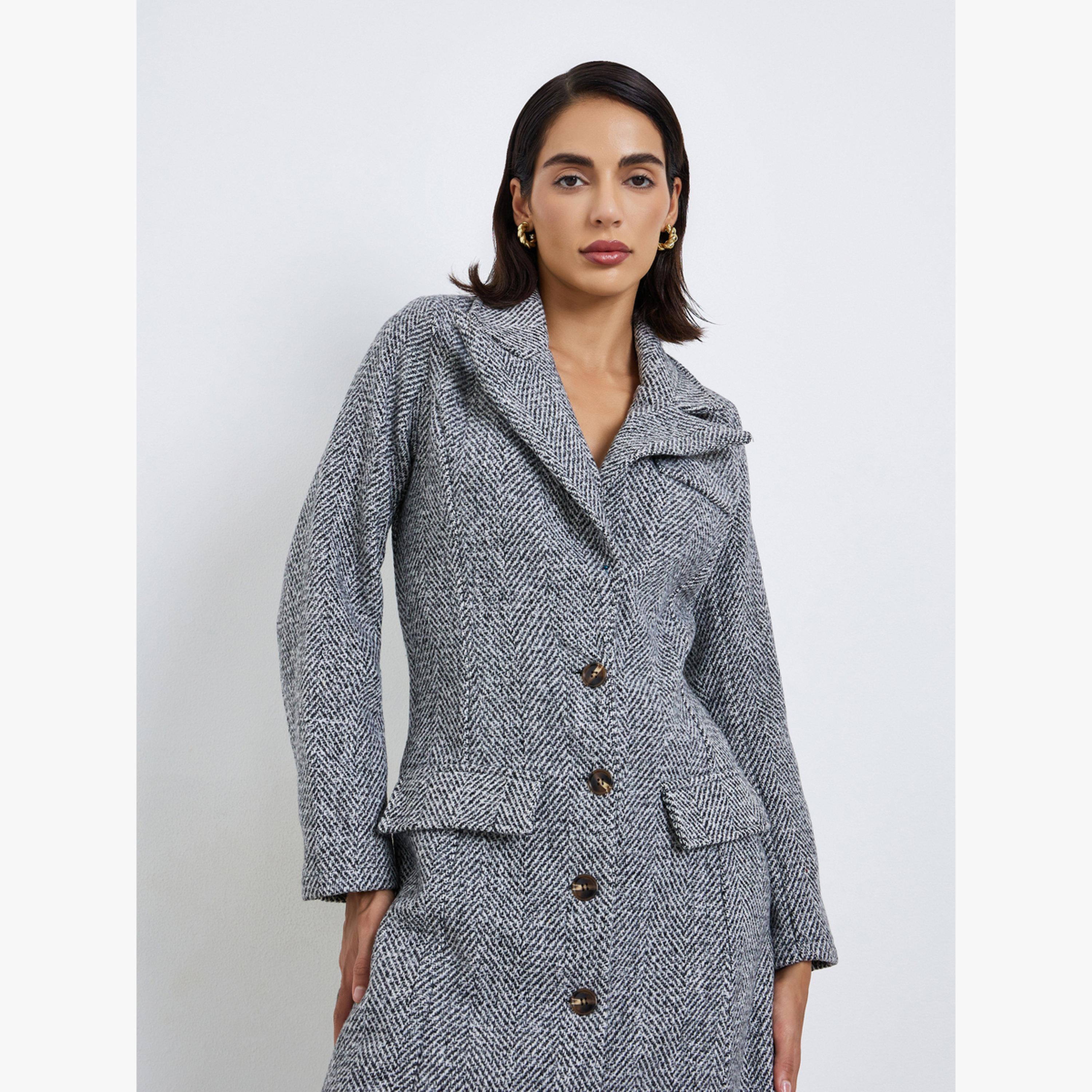 Styli Grey Tweed Look Blazer Midi Dress-women-clothing-dresses-image-2