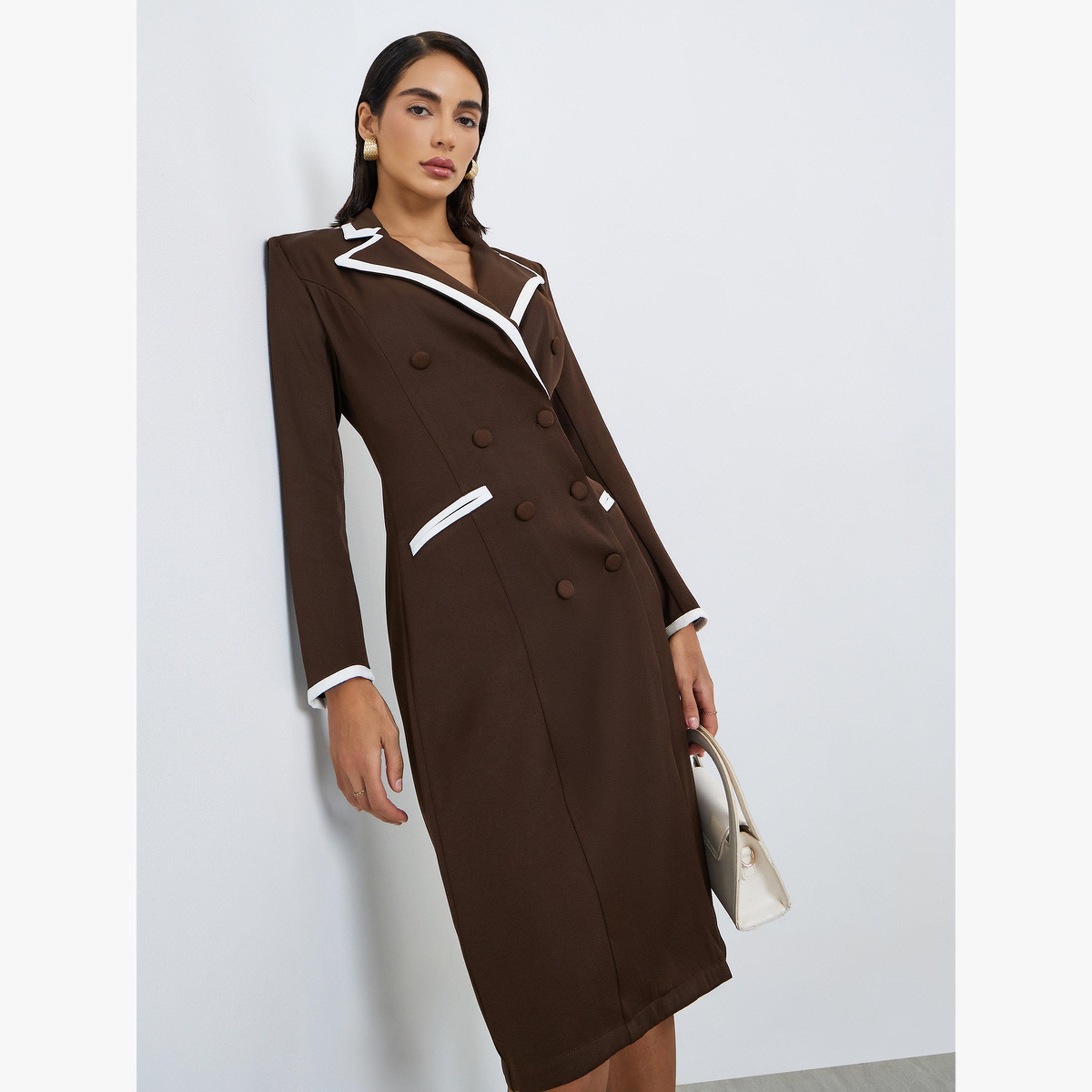 فستان بليزر بطول الركبة وحواف متباينة-women-clothing-dresses-image-1