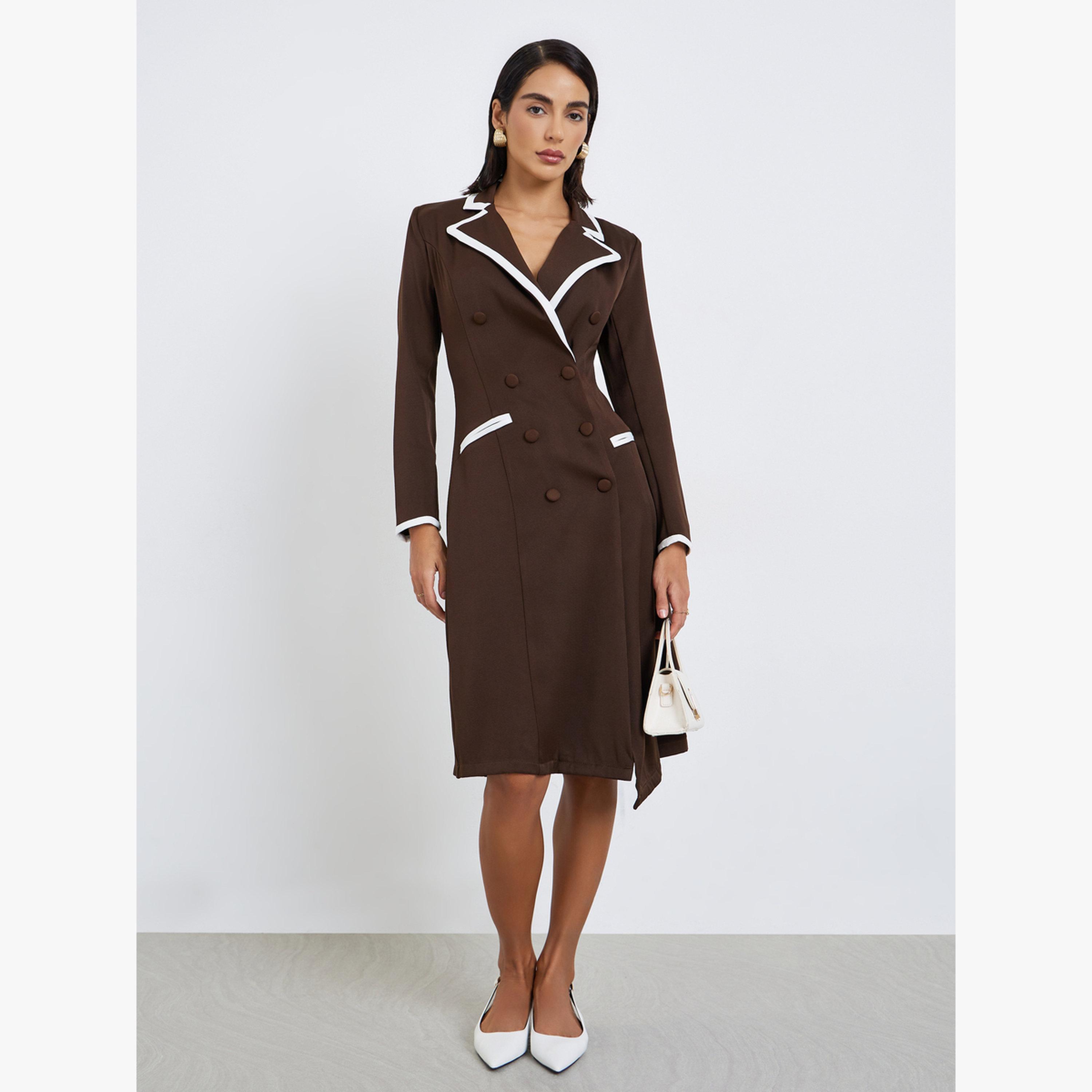 فستان بليزر بطول الركبة وحواف متباينة-women-clothing-dresses-image-2