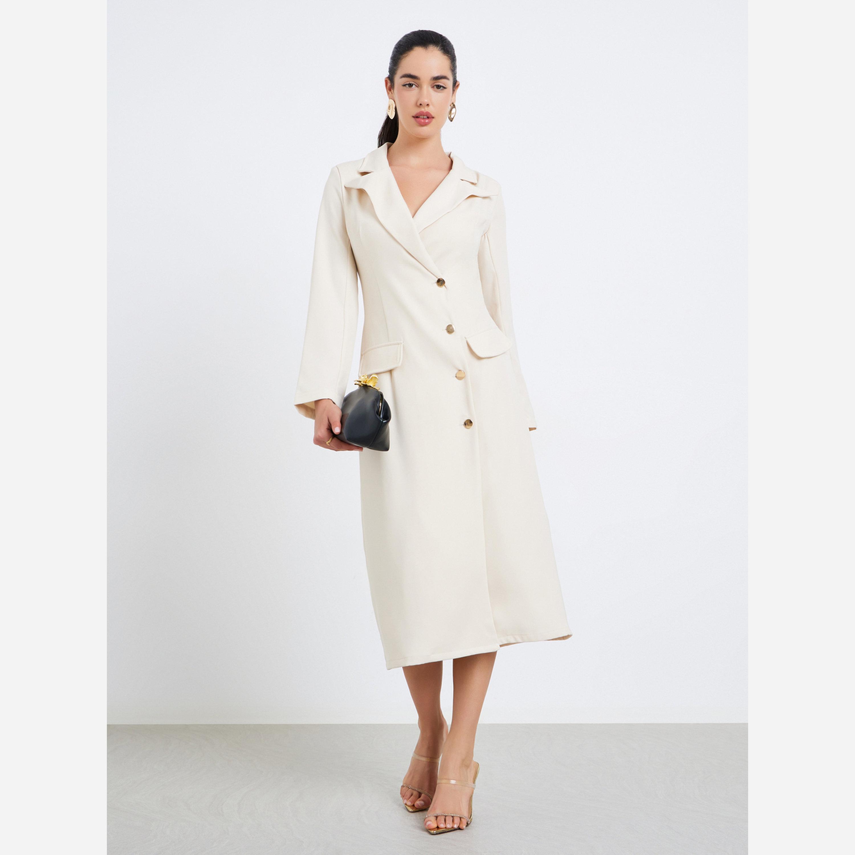 ستايلي - فستان متوسط الطول لون أبيض-women-clothing-dresses-image-2