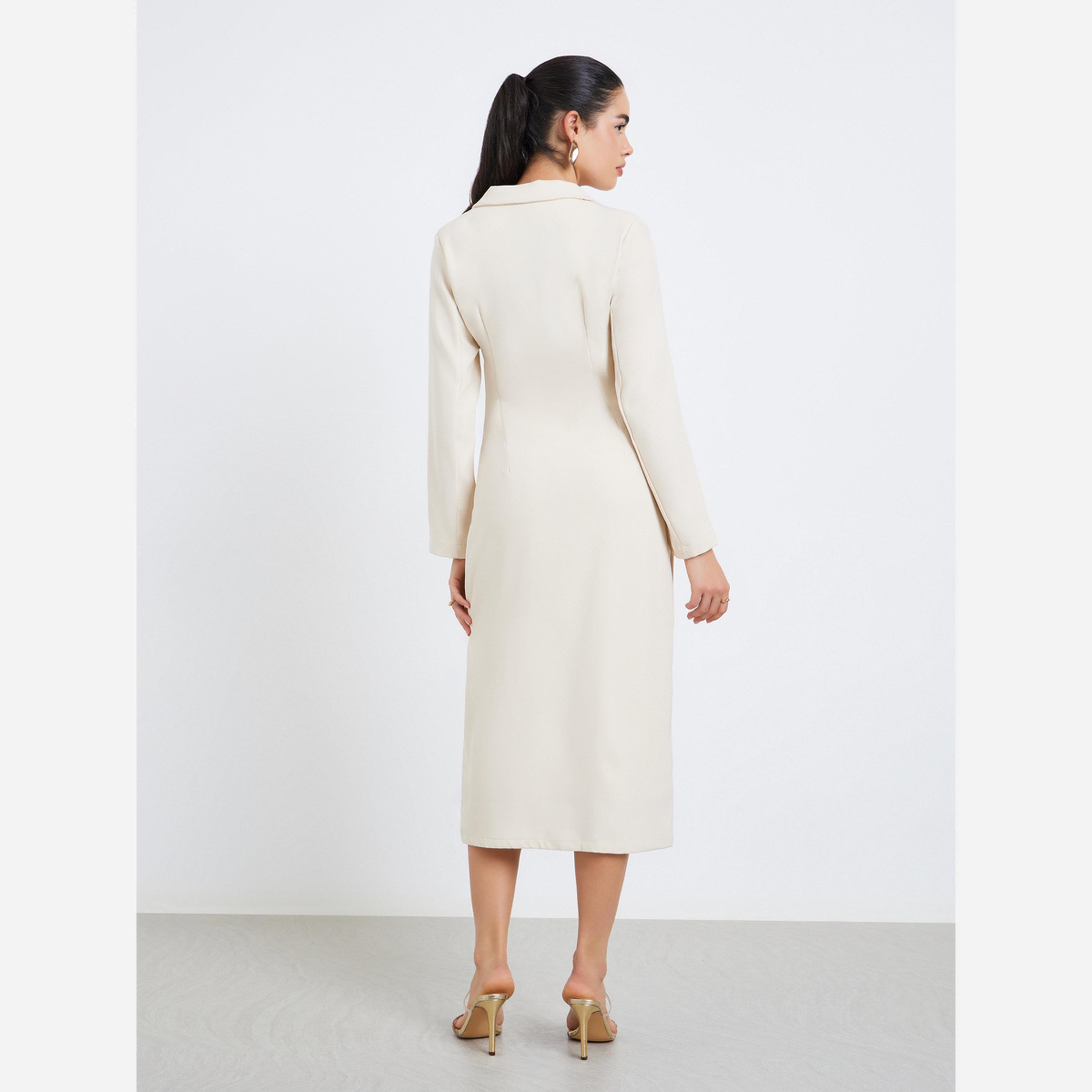 ستايلي - فستان متوسط الطول لون أبيض-women-clothing-dresses-image-3