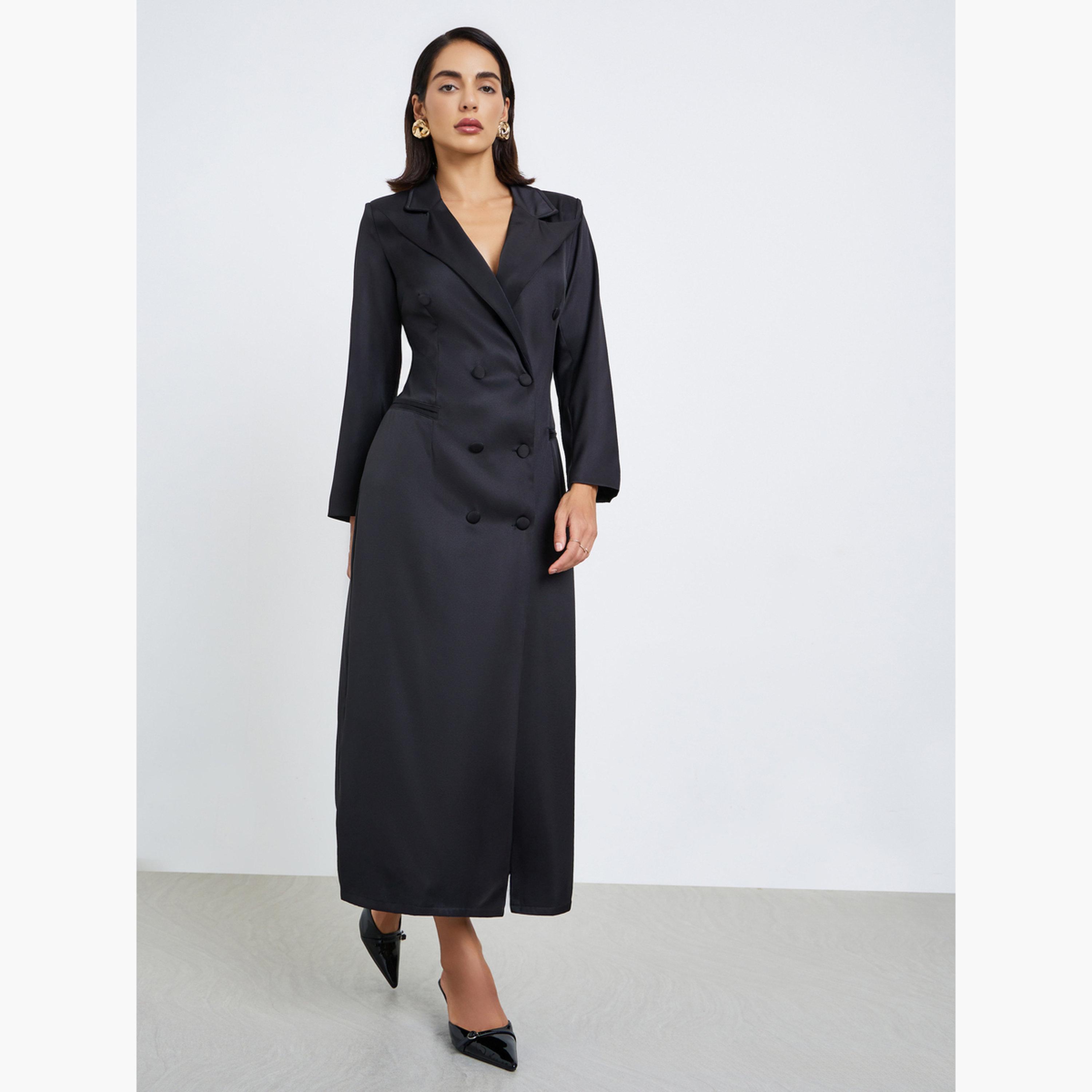 Styli Black Double Breasted Blazer Maxi Dress-women-clothing-dresses-image-1