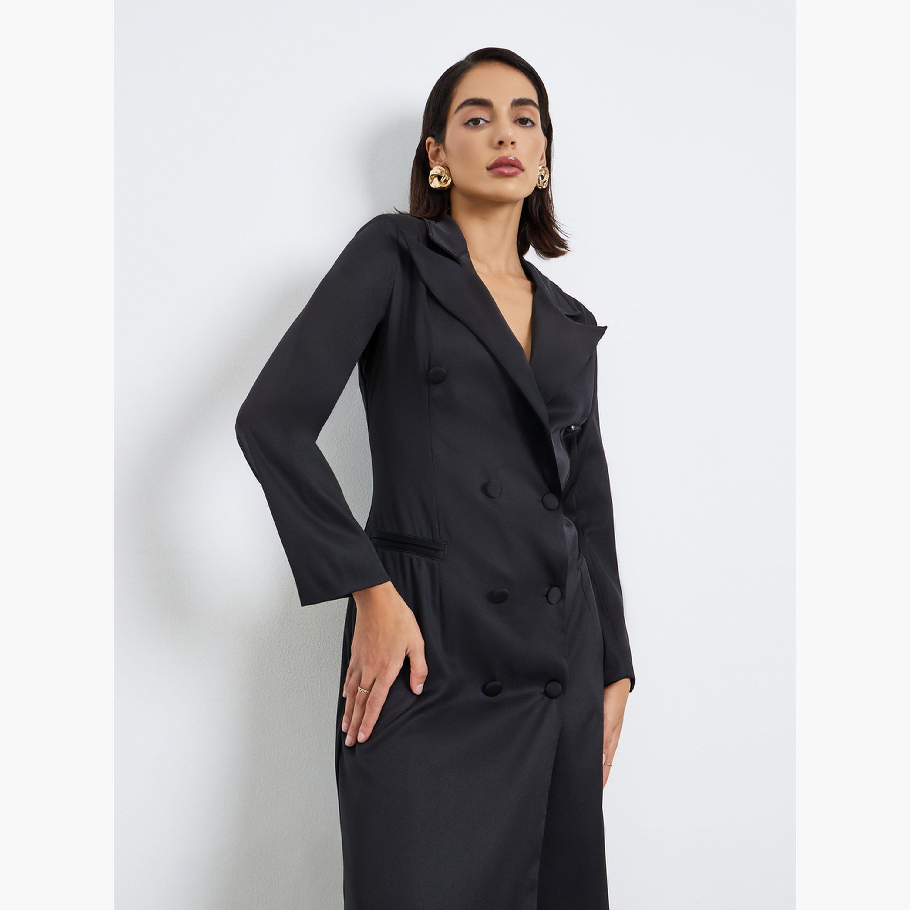 Styli Black Double Breasted Blazer Maxi Dress-women-clothing-dresses-image-2