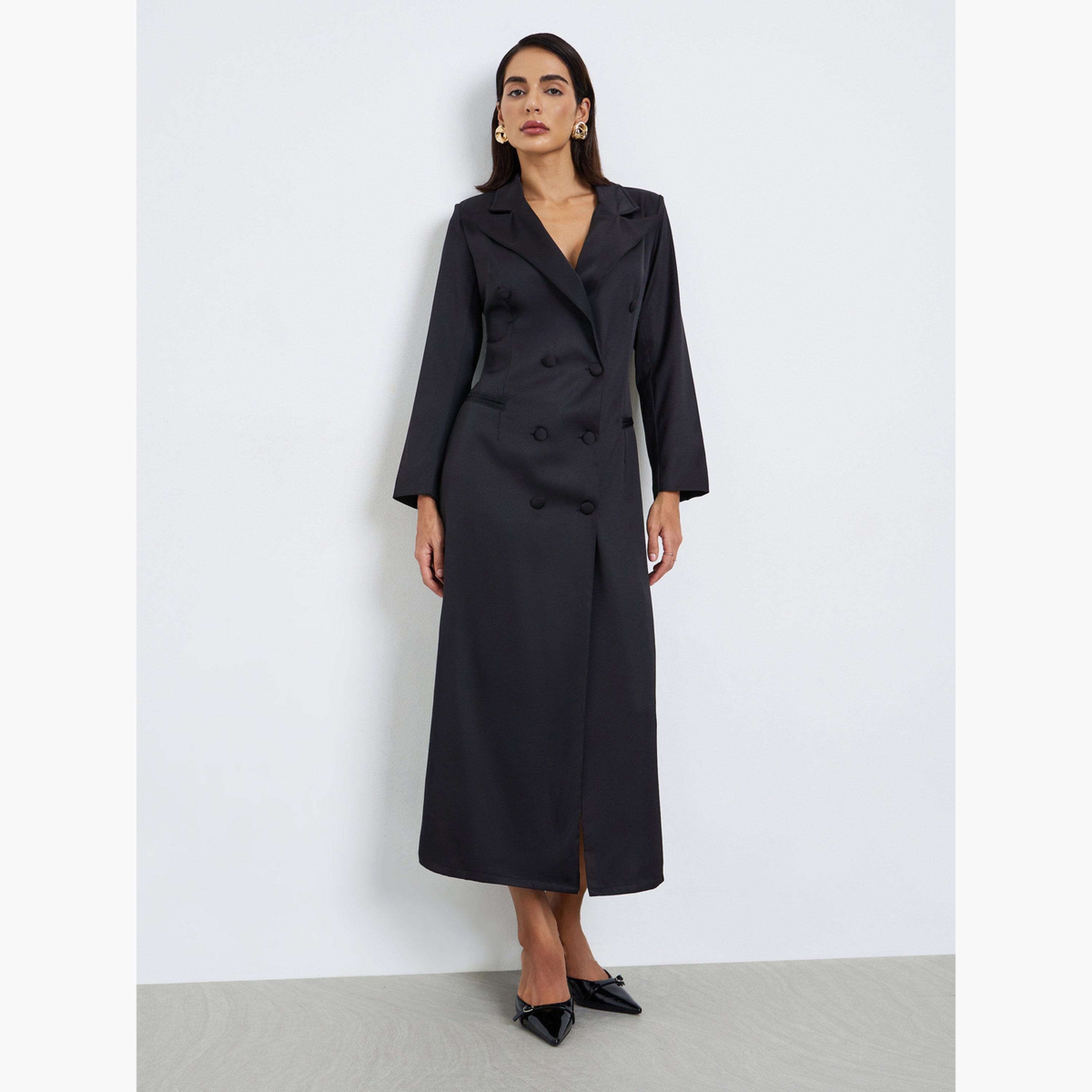 Styli Black Double Breasted Blazer Maxi Dress-women-clothing-dresses-image-3