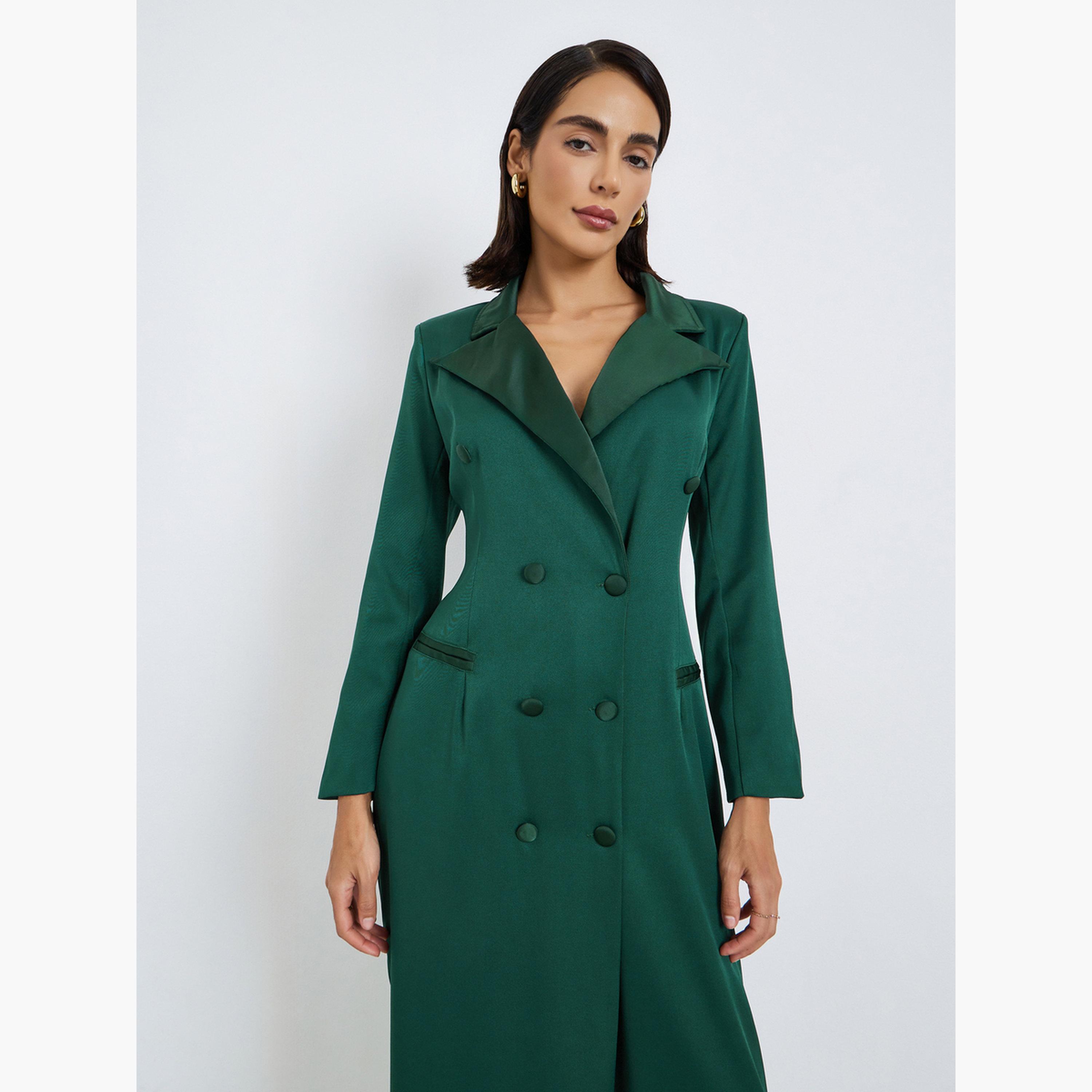 Styli Green Double Breasted Blazer Maxi Dress-women-clothing-dresses-image-2