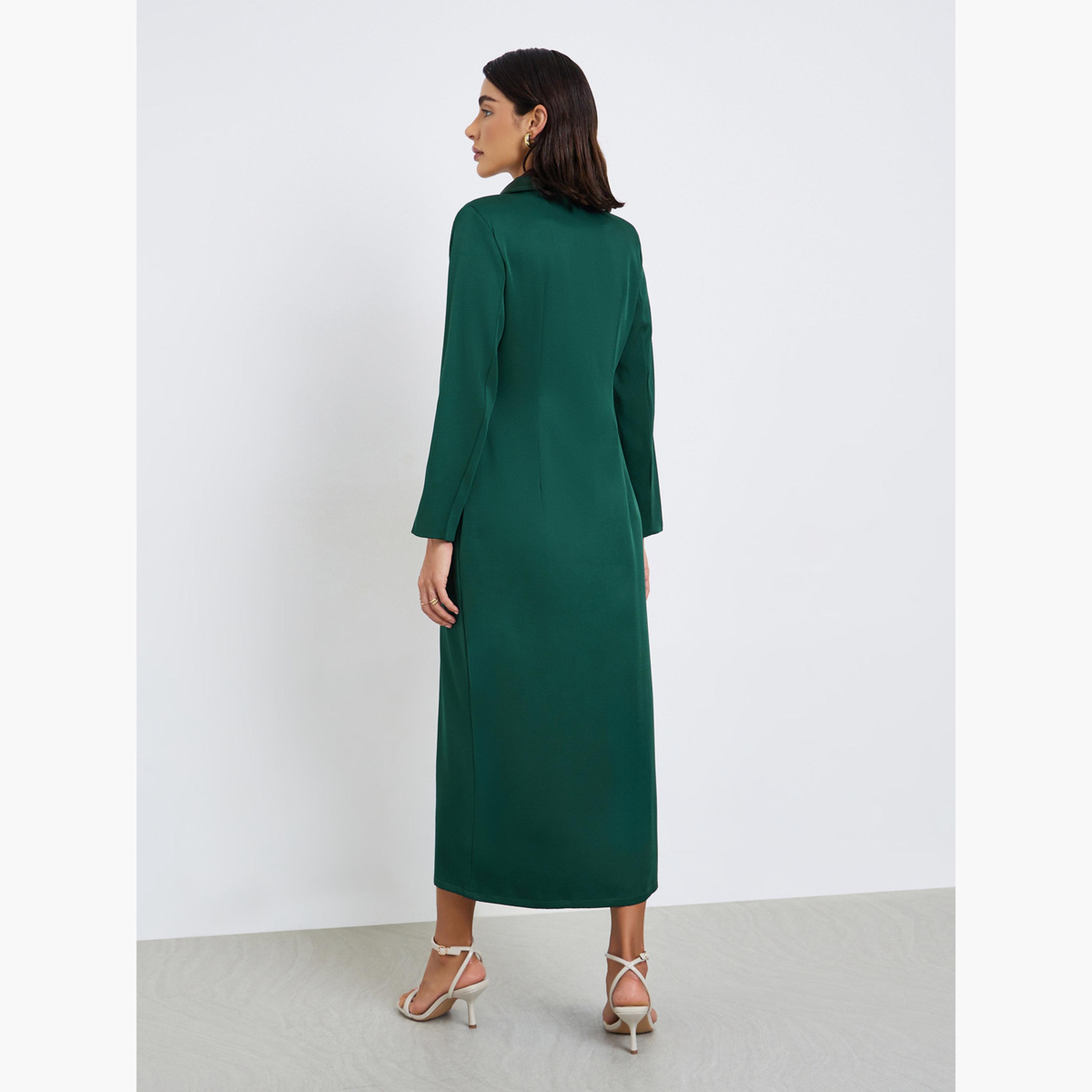 Styli Green Double Breasted Blazer Maxi Dress-women-clothing-dresses-image-4