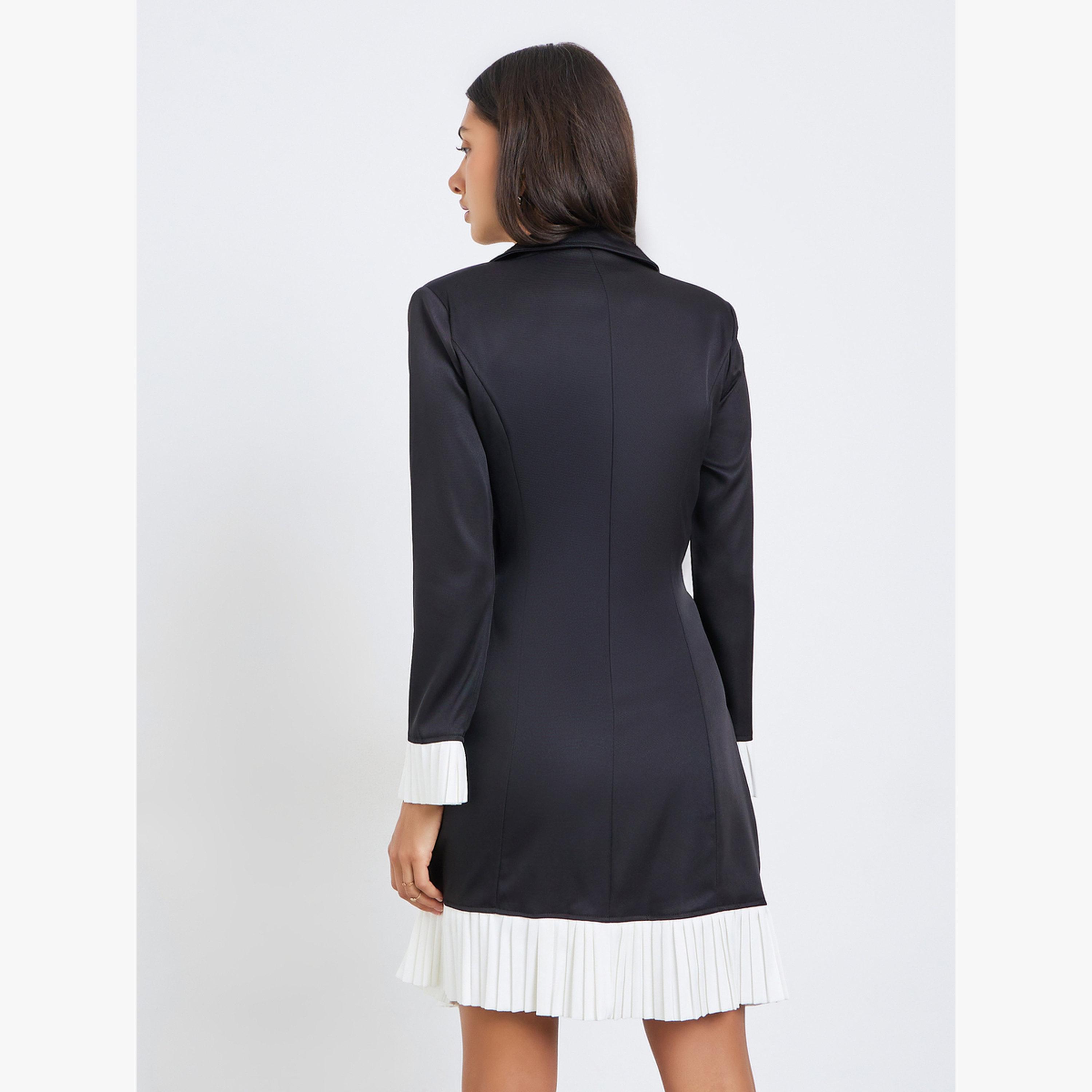 Styli Women Black Pleated Hem Blazer Knee-Length Dress-women-clothing-dresses-image-5