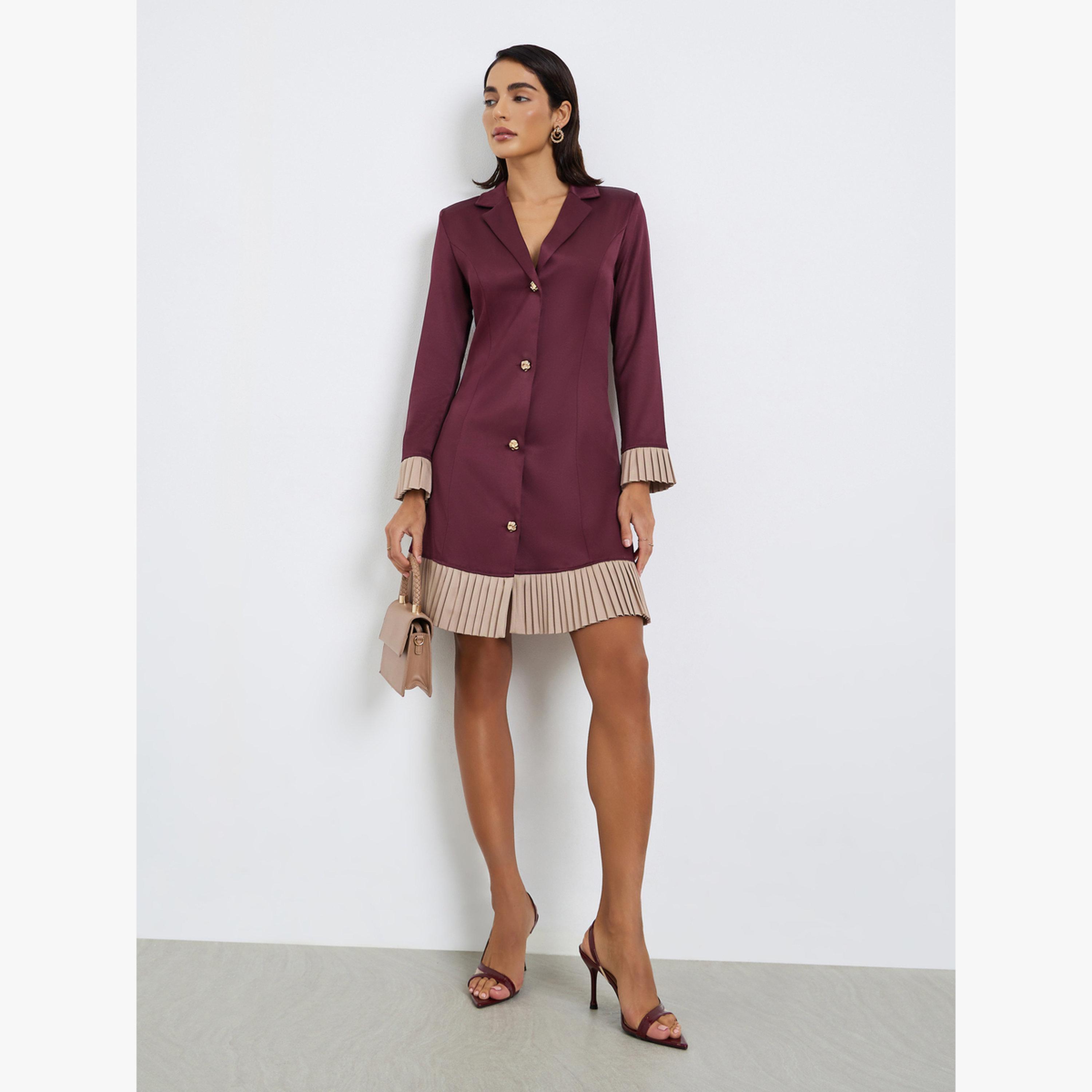 فستان بليزر بطول الركبة بحافة مطوية-women-clothing-dresses-image-2