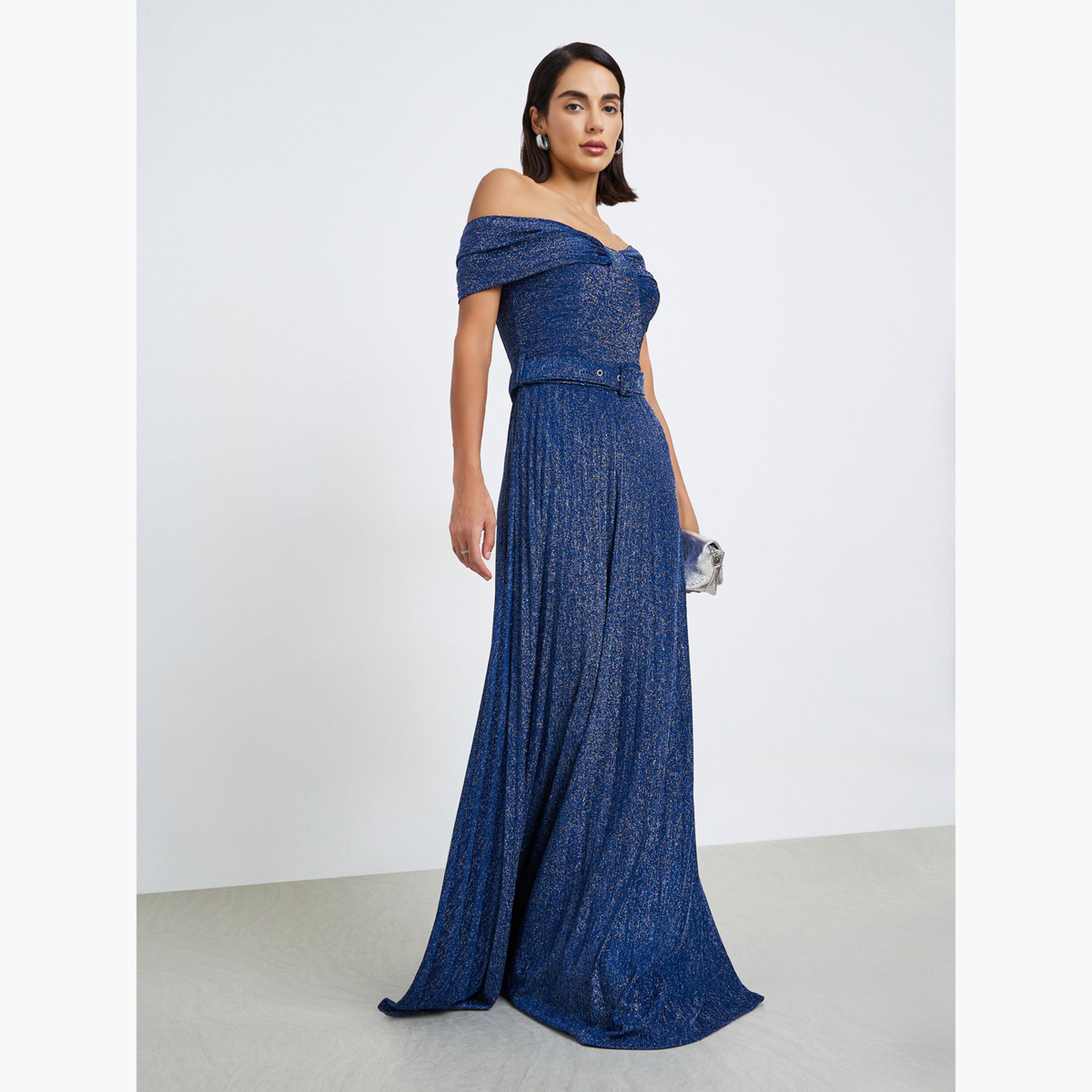 ستايلي - فستان ماكسي لامع للحفلات لون أزرق بحري-women-clothing-dresses-image-1