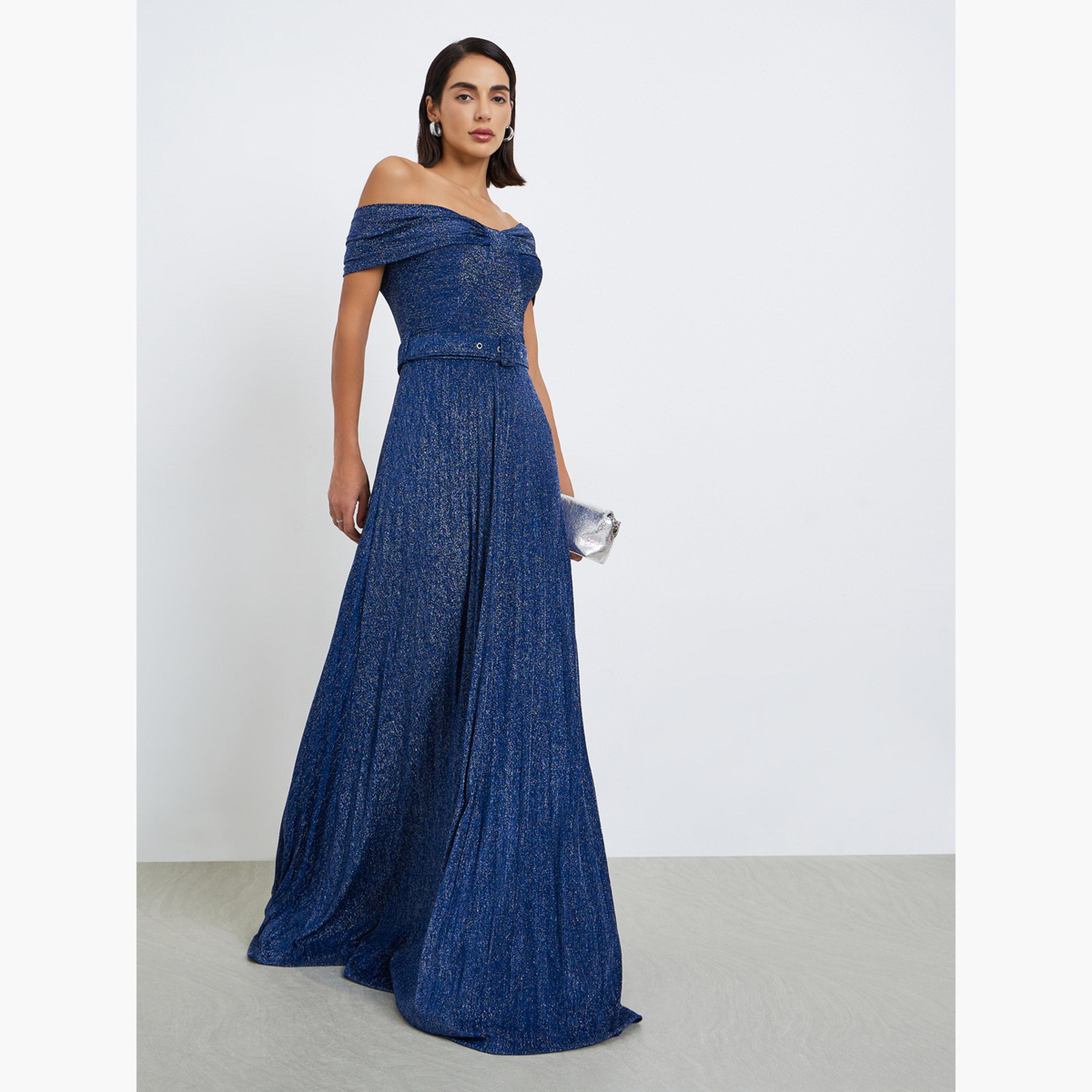 ستايلي - فستان ماكسي لامع للحفلات لون أزرق بحري-women-clothing-dresses-image-2