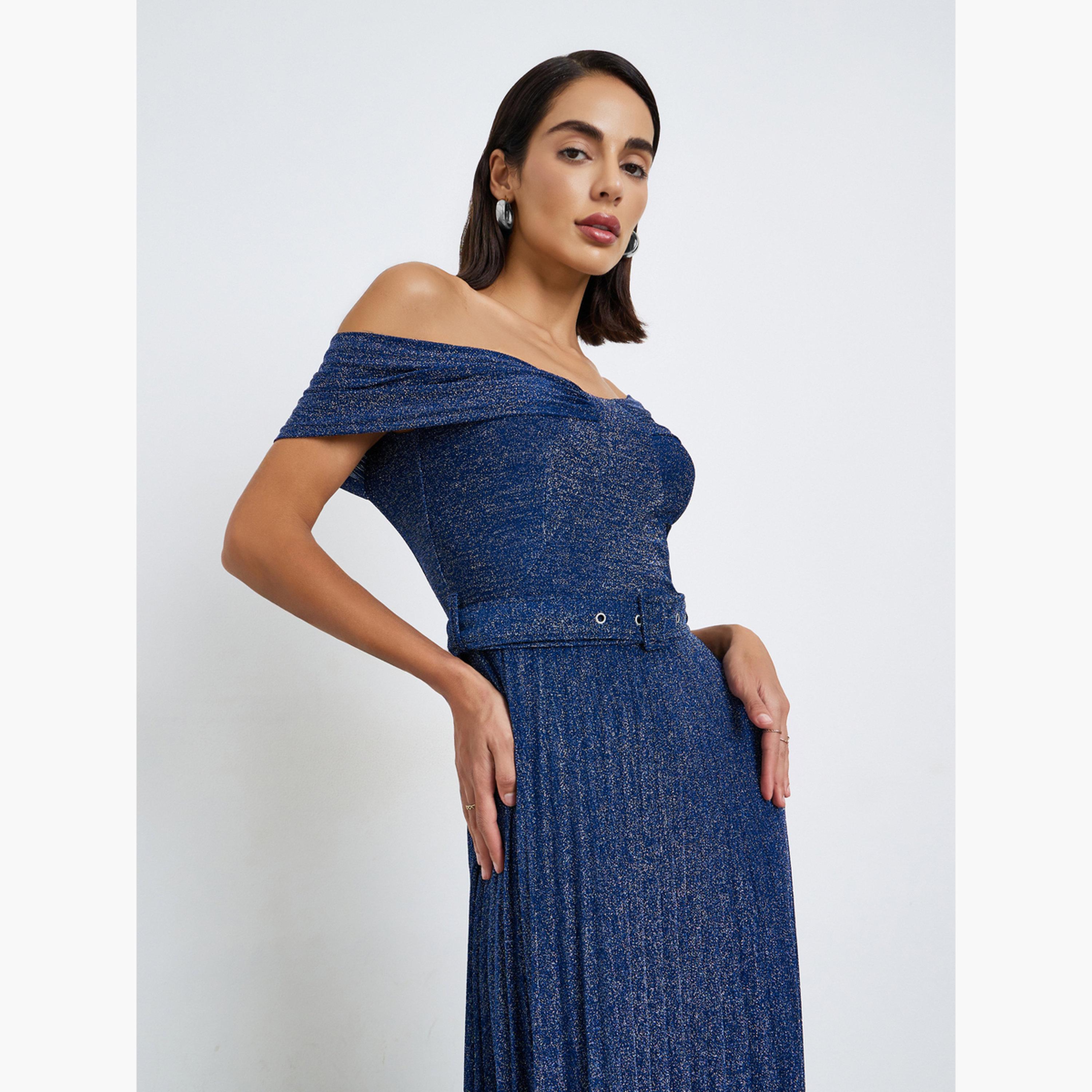 ستايلي - فستان ماكسي لامع للحفلات لون أزرق بحري-women-clothing-dresses-image-3