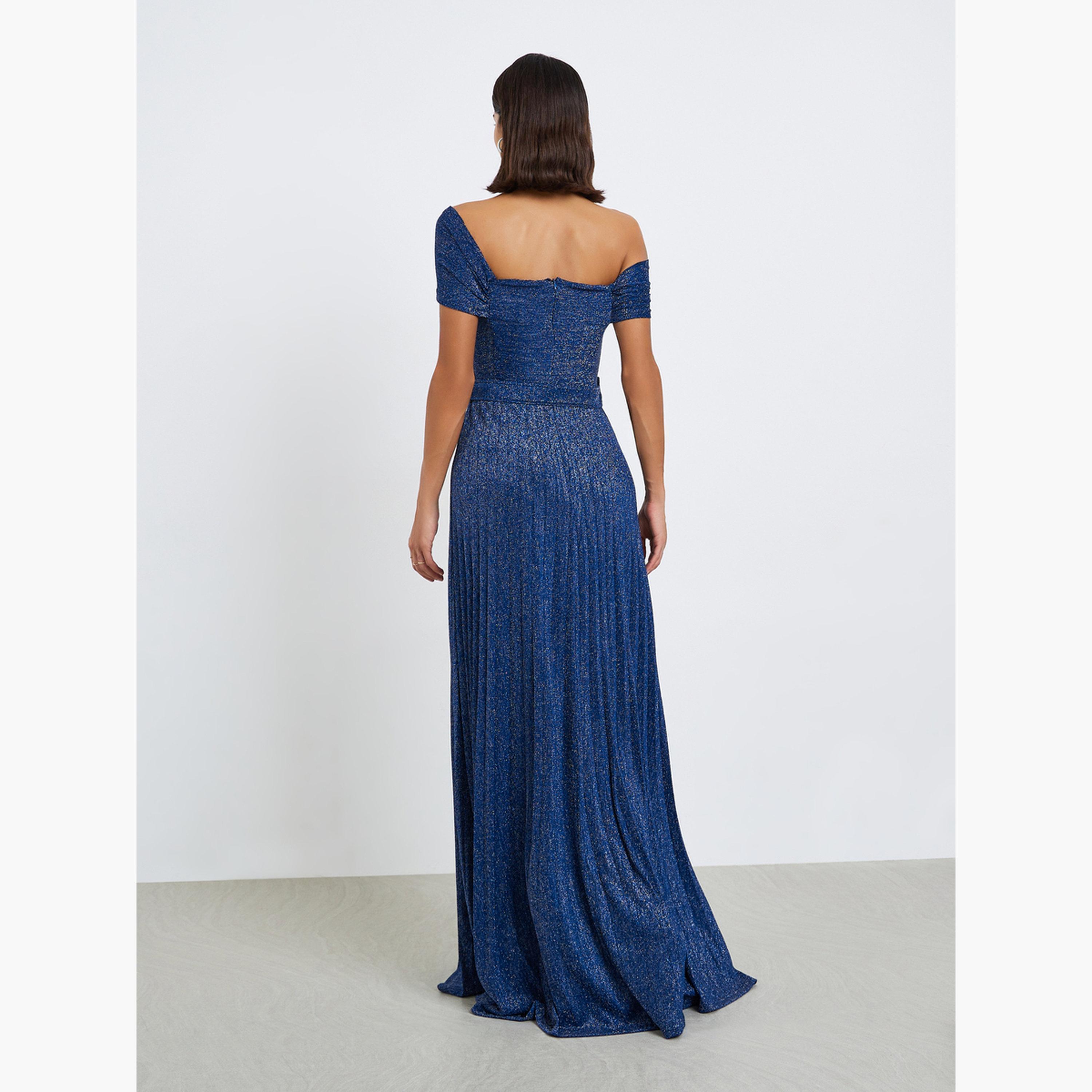 ستايلي - فستان ماكسي لامع للحفلات لون أزرق بحري-women-clothing-dresses-image-4