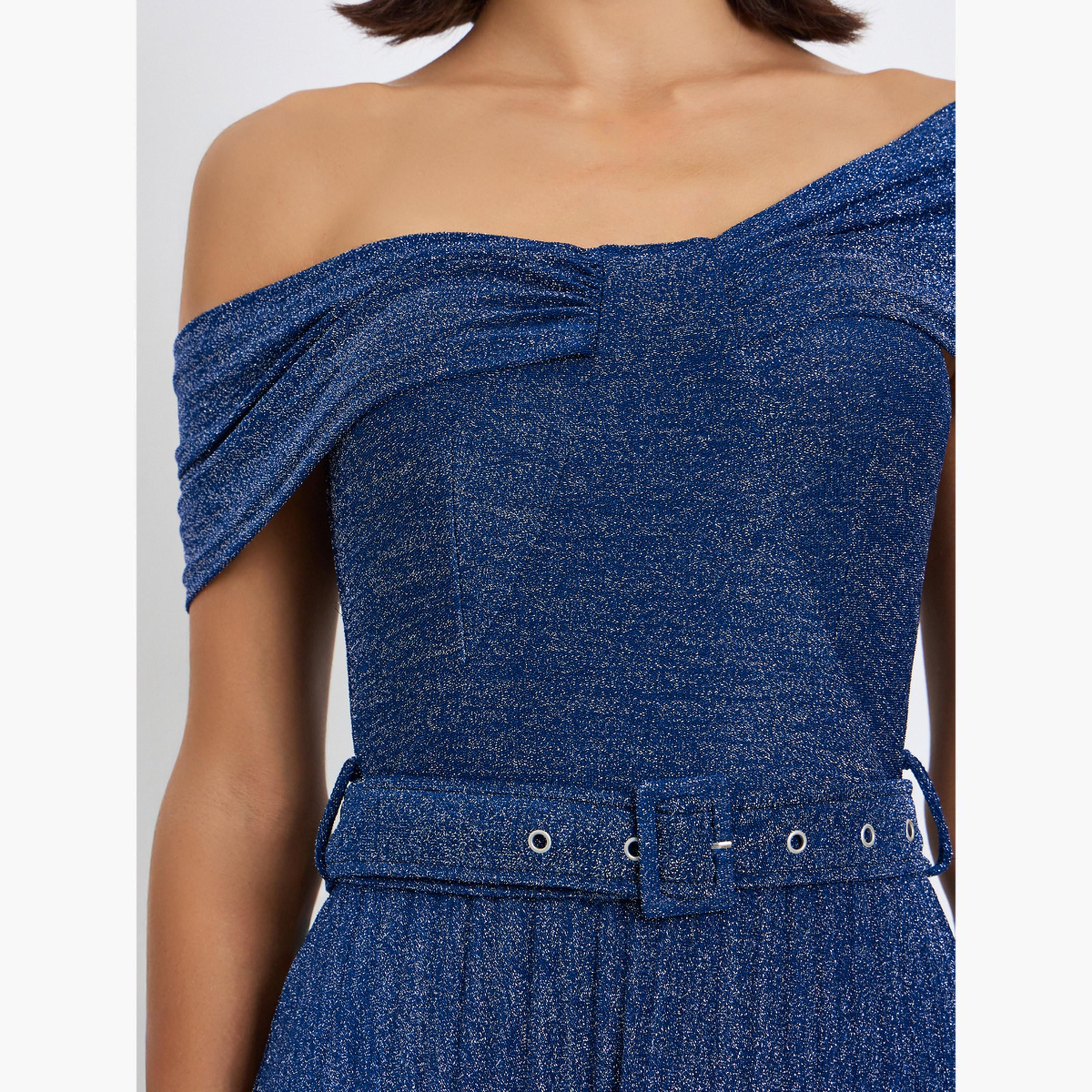 ستايلي - فستان ماكسي لامع للحفلات لون أزرق بحري-women-clothing-dresses-image-5