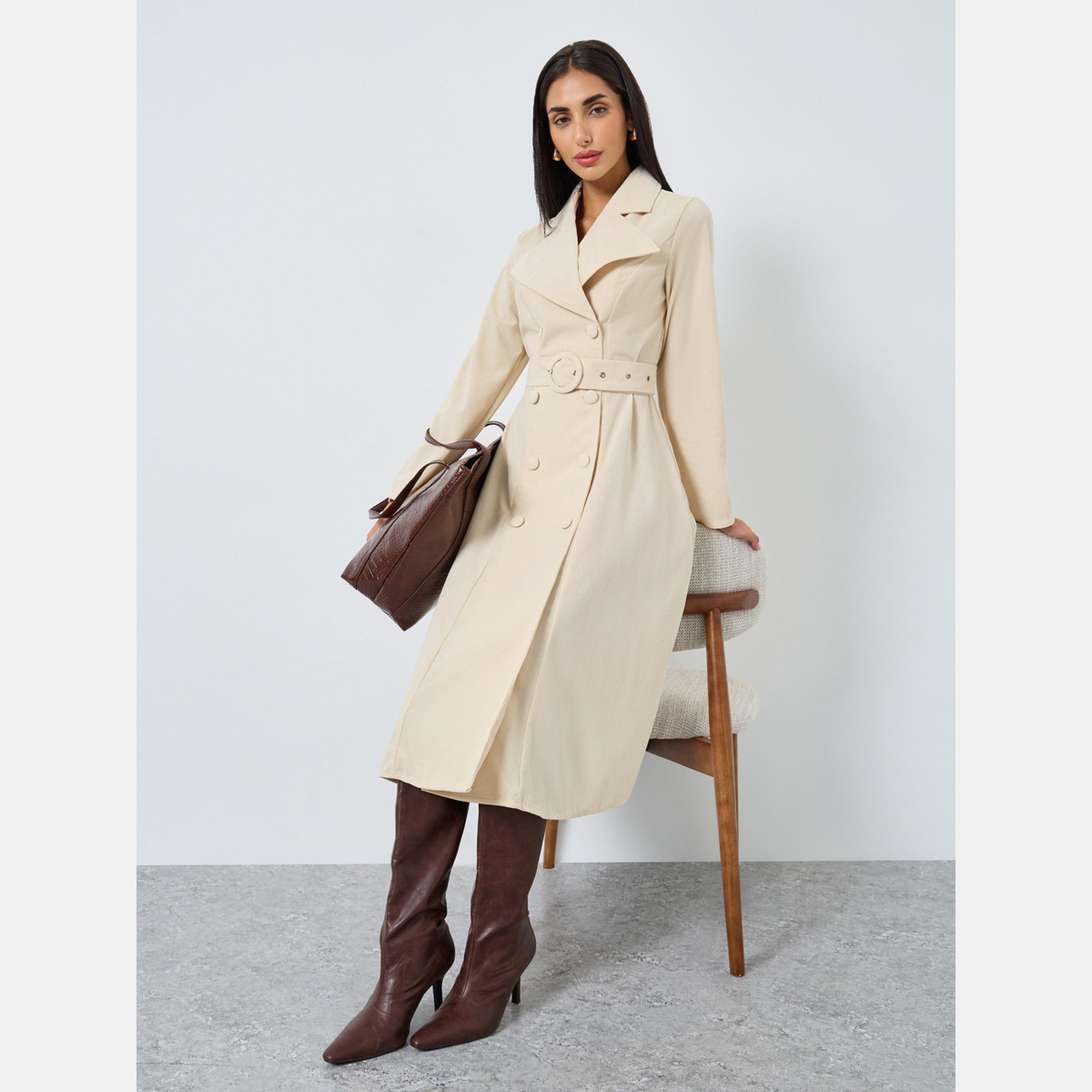 Styli Beige Long Sleeves Blazer Midi Dress-women-clothing-dresses-image-2