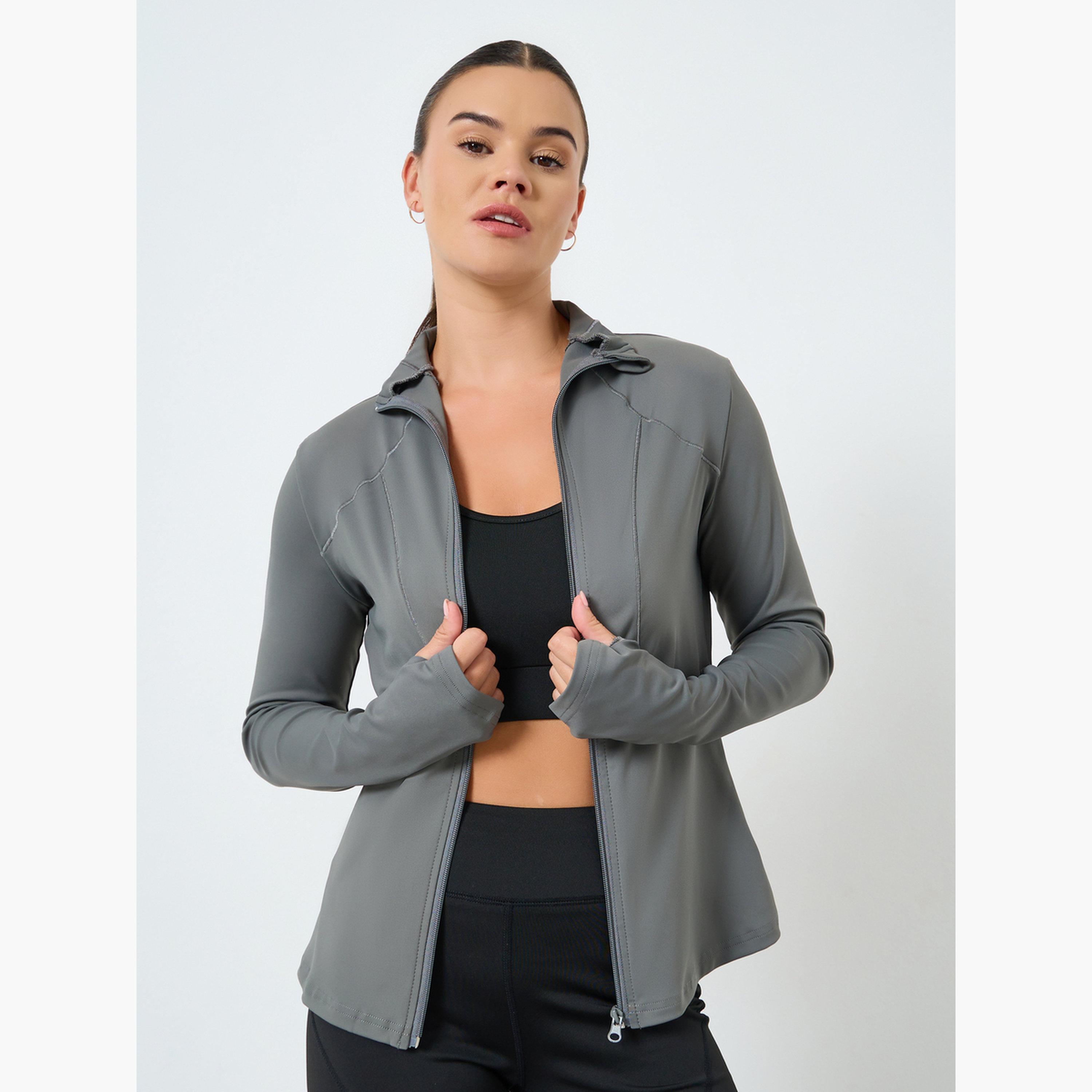 Styli Stitch Detail Long Sleeve Zip Up Jacket-women-clothing-sportswearandactivewear-coatsandjackets-jackets-image-1