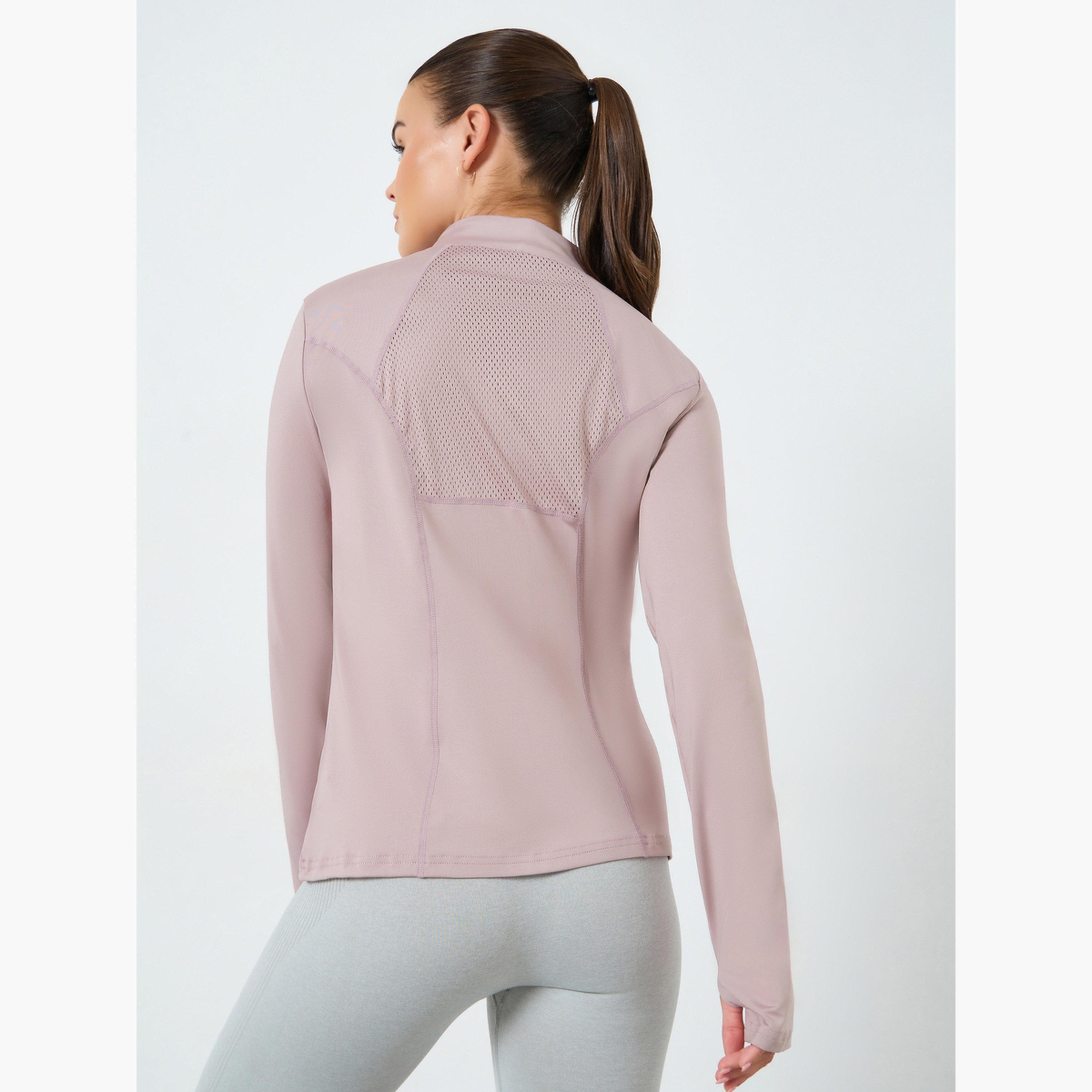 ستايلي - سترة بتفاصيل شبكية خلفية مخططة عاكسة-women-clothing-sportswearandactivewear-coatsandjackets-jackets-image-4