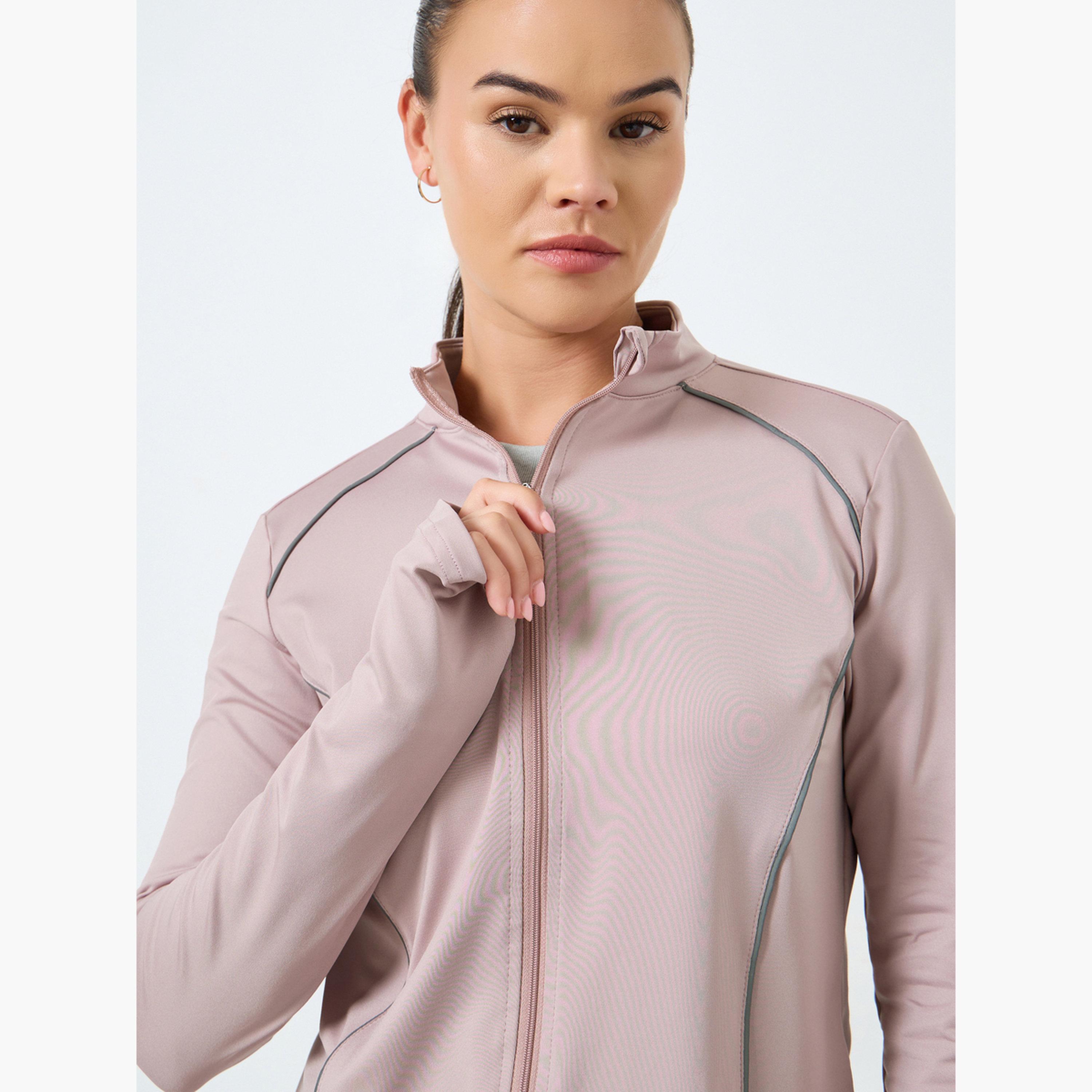 ستايلي - سترة بتفاصيل شبكية خلفية مخططة عاكسة-women-clothing-sportswearandactivewear-coatsandjackets-jackets-image-5