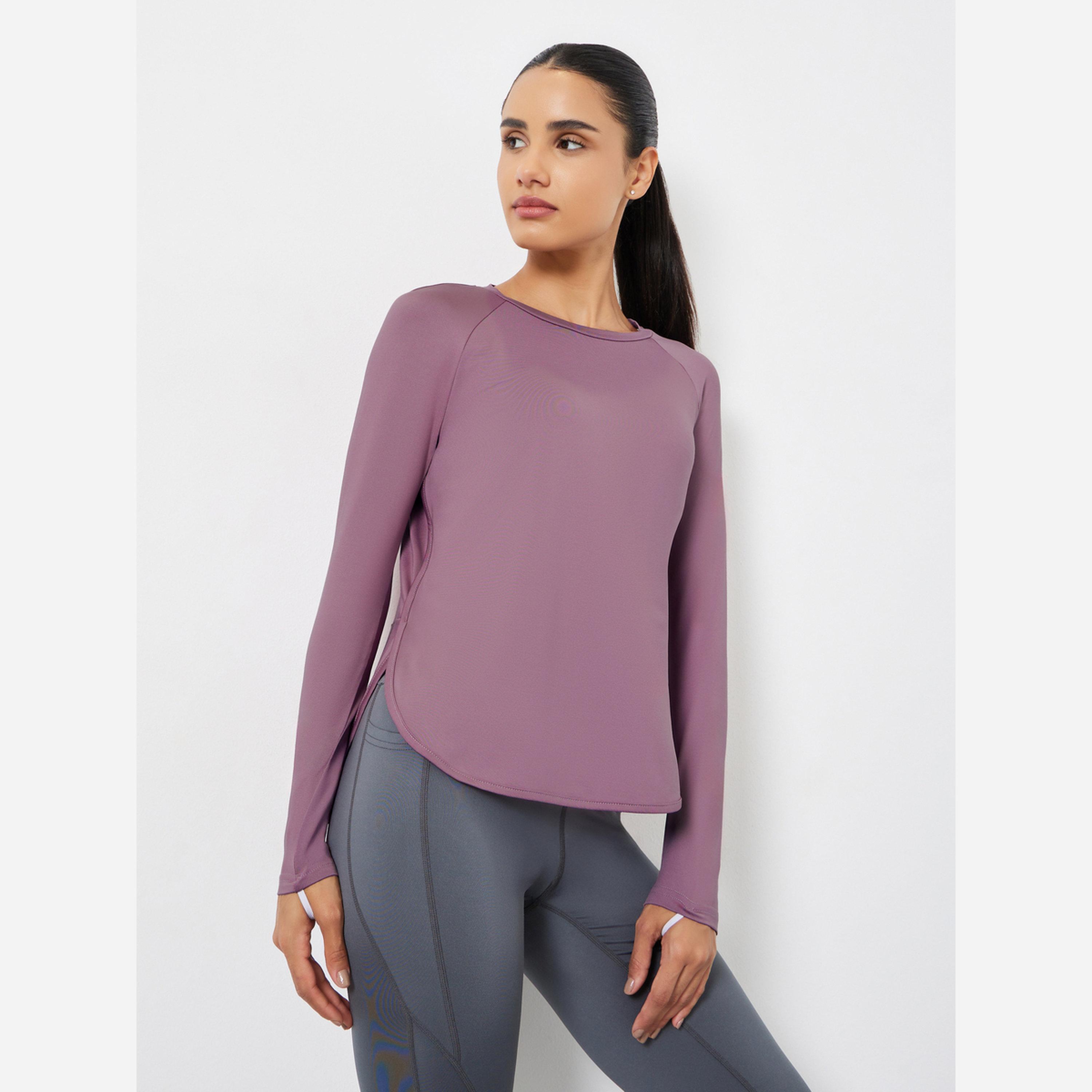 ستايلي - بلوزة أكمام طويلة وفتحة للإبهام وحافة منحنية-women-clothing-sportswearandactivewear-tshirtsandvests-image-1