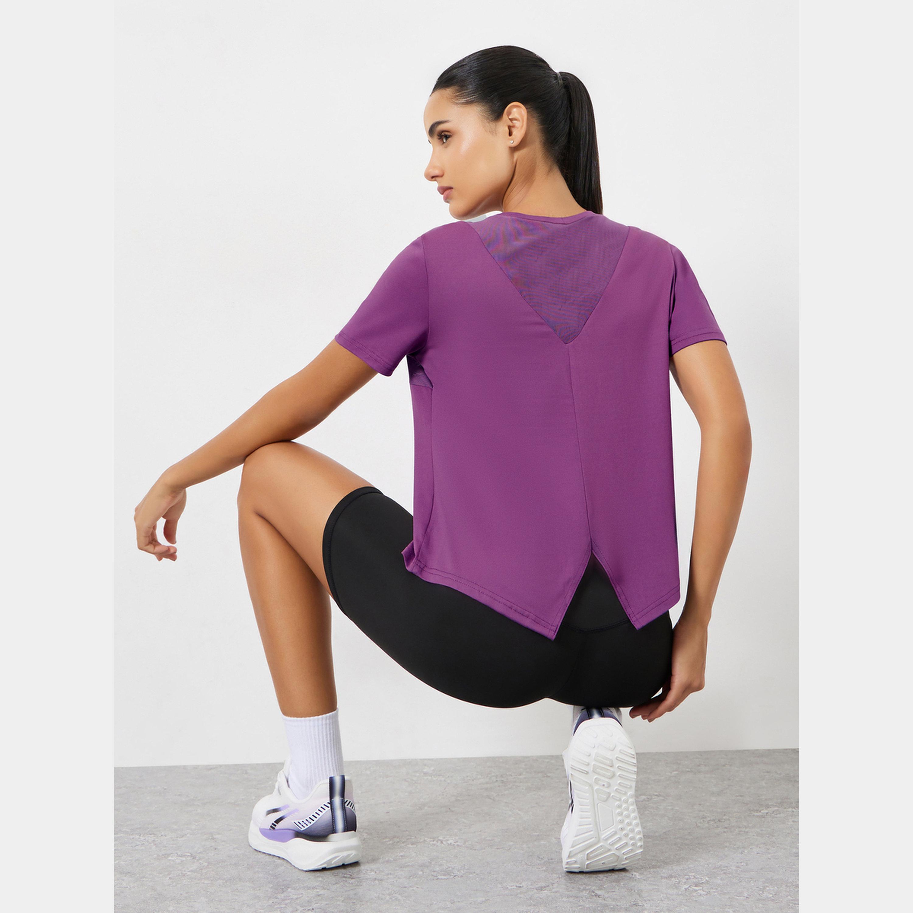 Styli Mesh Insert and Back Split Short Sleeve Top-women-clothing-sportswearandactivewear-tshirtsandvests-image-3