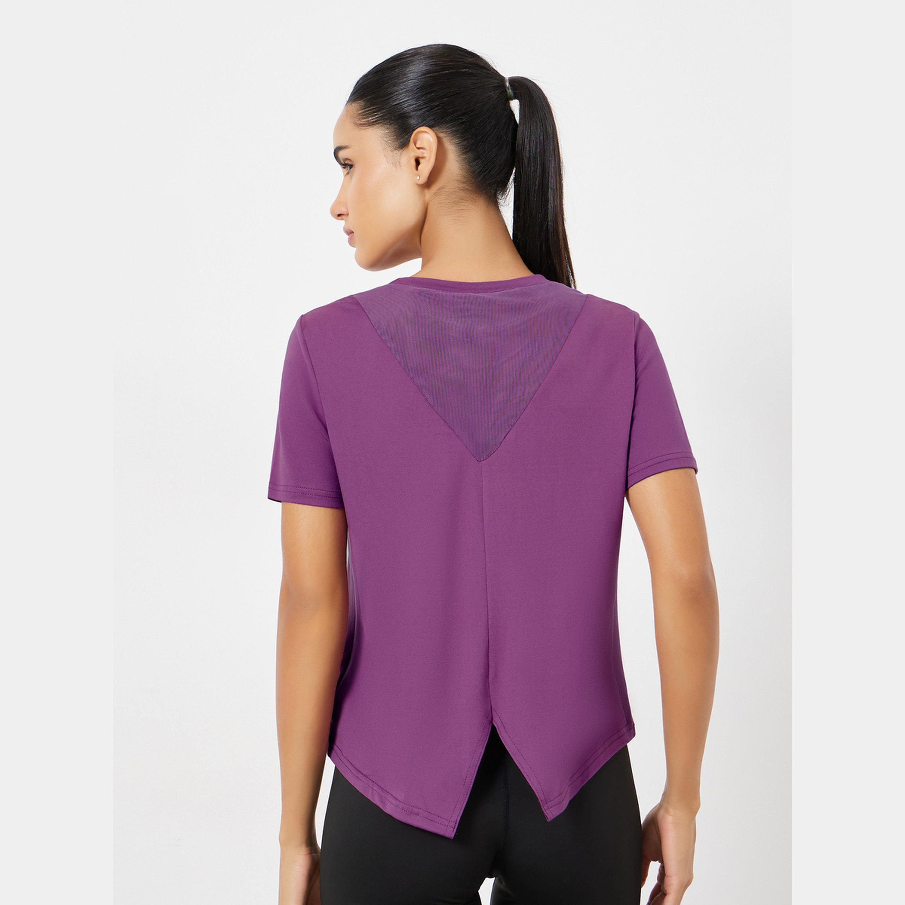 ستايلي - بلوزة بأكمام قصيرة مع فتحة خلفية وشبكة-women-clothing-sportswearandactivewear-tshirtsandvests-image-5