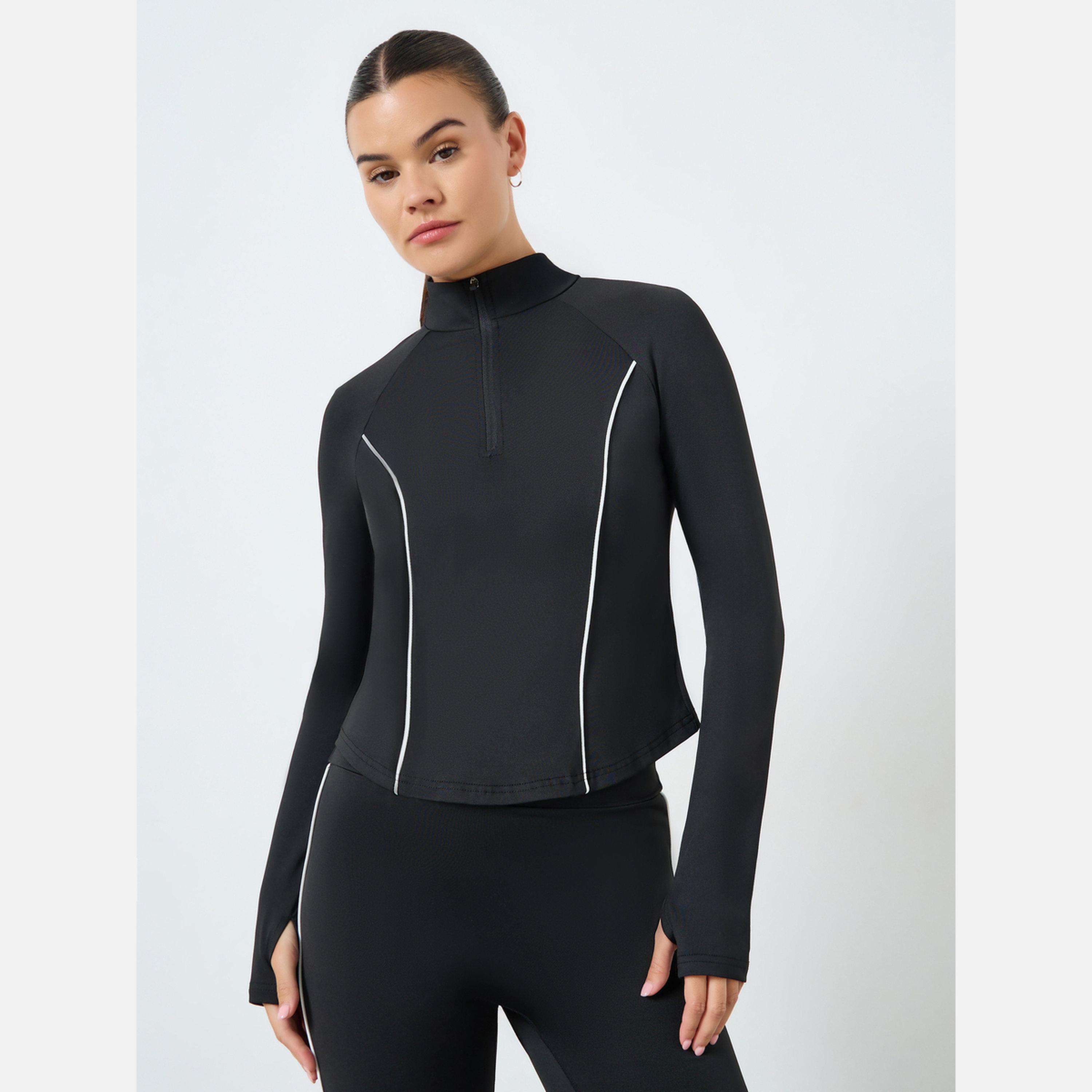 ستايلي - بلوزة بنصف سحاب وفتحة الإبهام مع ليقنز/ فيزون وخطوط متباينة-women-clothing-sportswearandactivewear-trackpantsandtracksuits-image-2