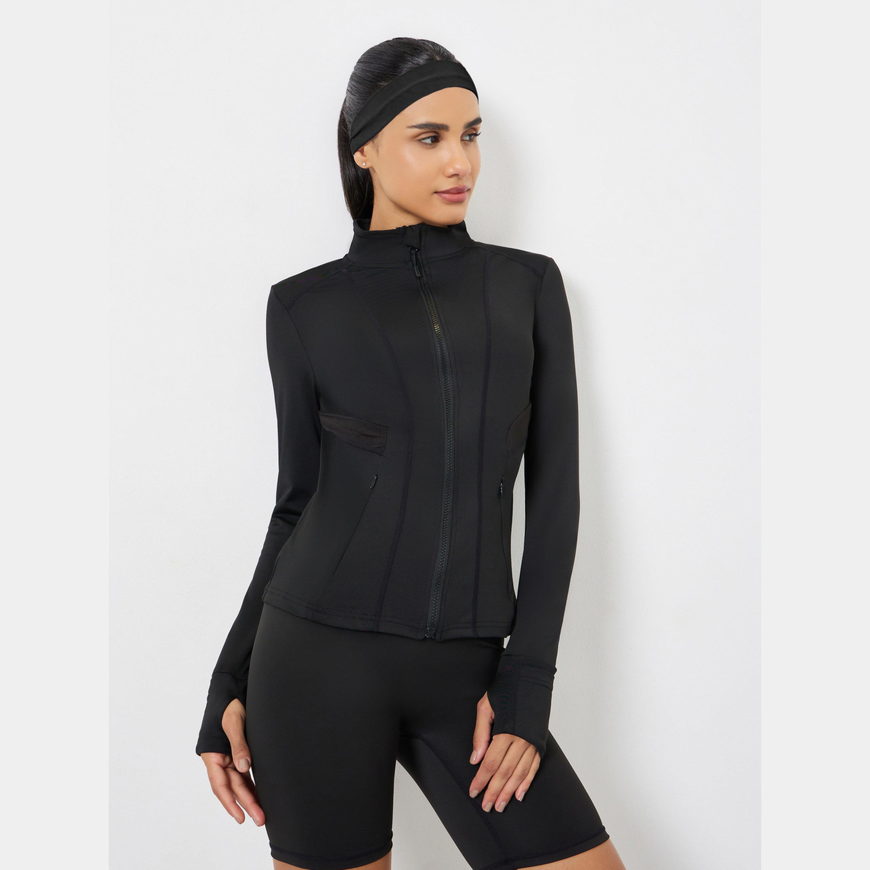 ستايلي - جاكيت بسحاب كامل وتفاصيل شبكية ودرزات-women-clothing-sportswearandactivewear-coatsandjackets-jackets-image-1