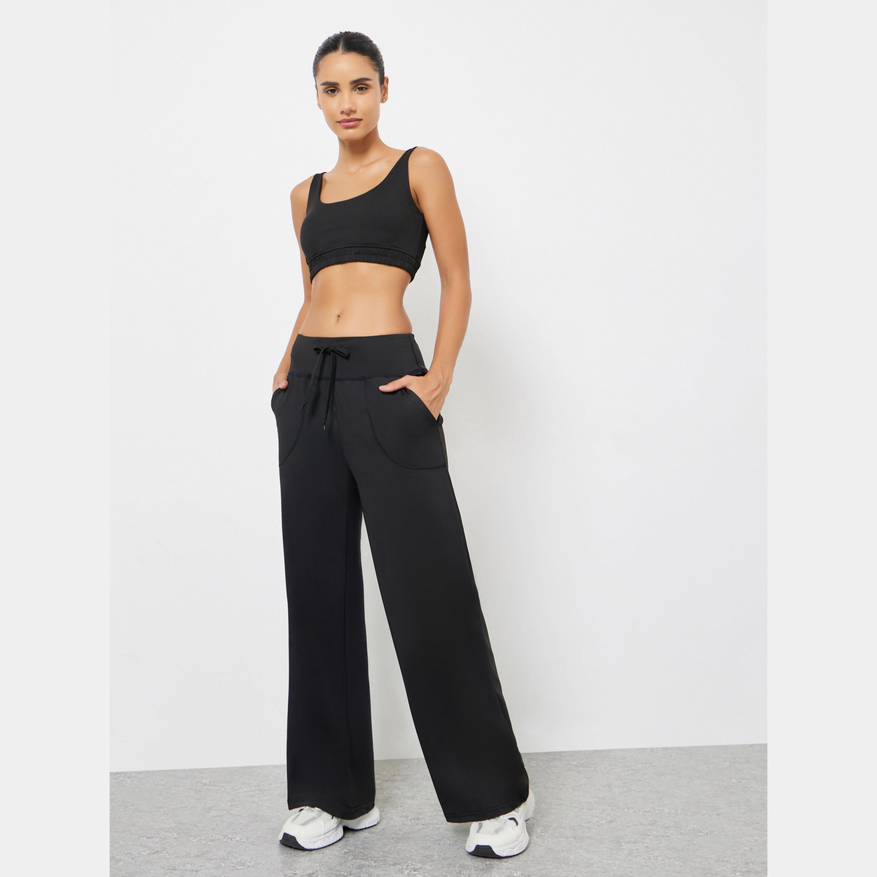 ستايلي - بنطال أسود واسع ومستقيم رباط على الخصر-sports-women-clothing-joggersandtrackpants-image-2