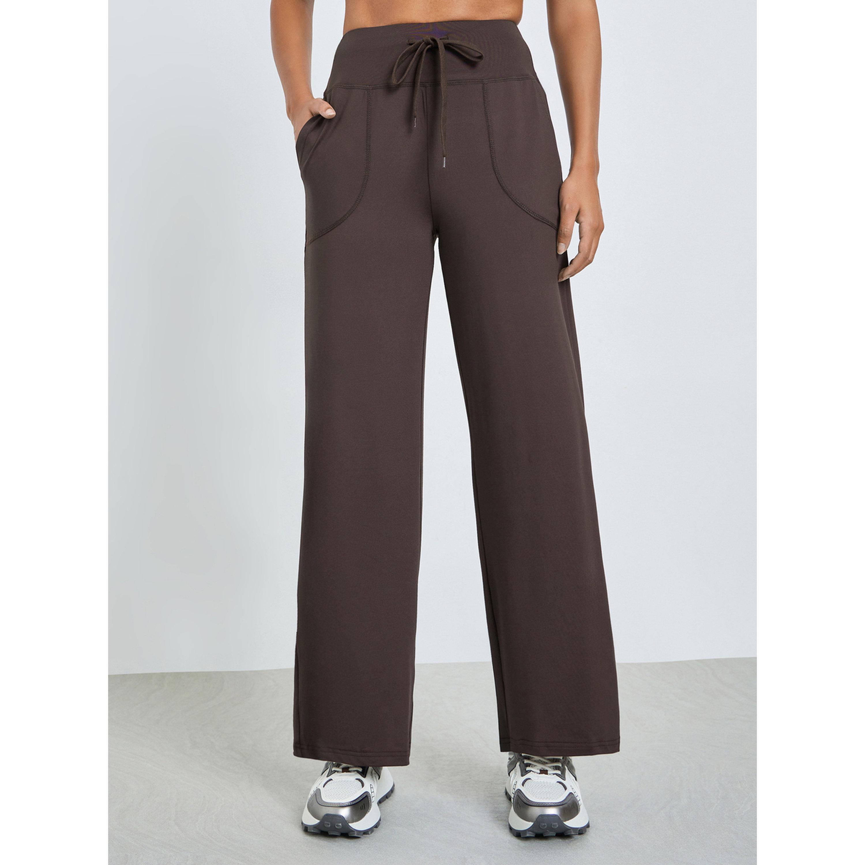 بنطال مستقيم مريح بتفاصيل جيوب وحزام خصر عريض-women-clothing-bottoms-joggers-image-1