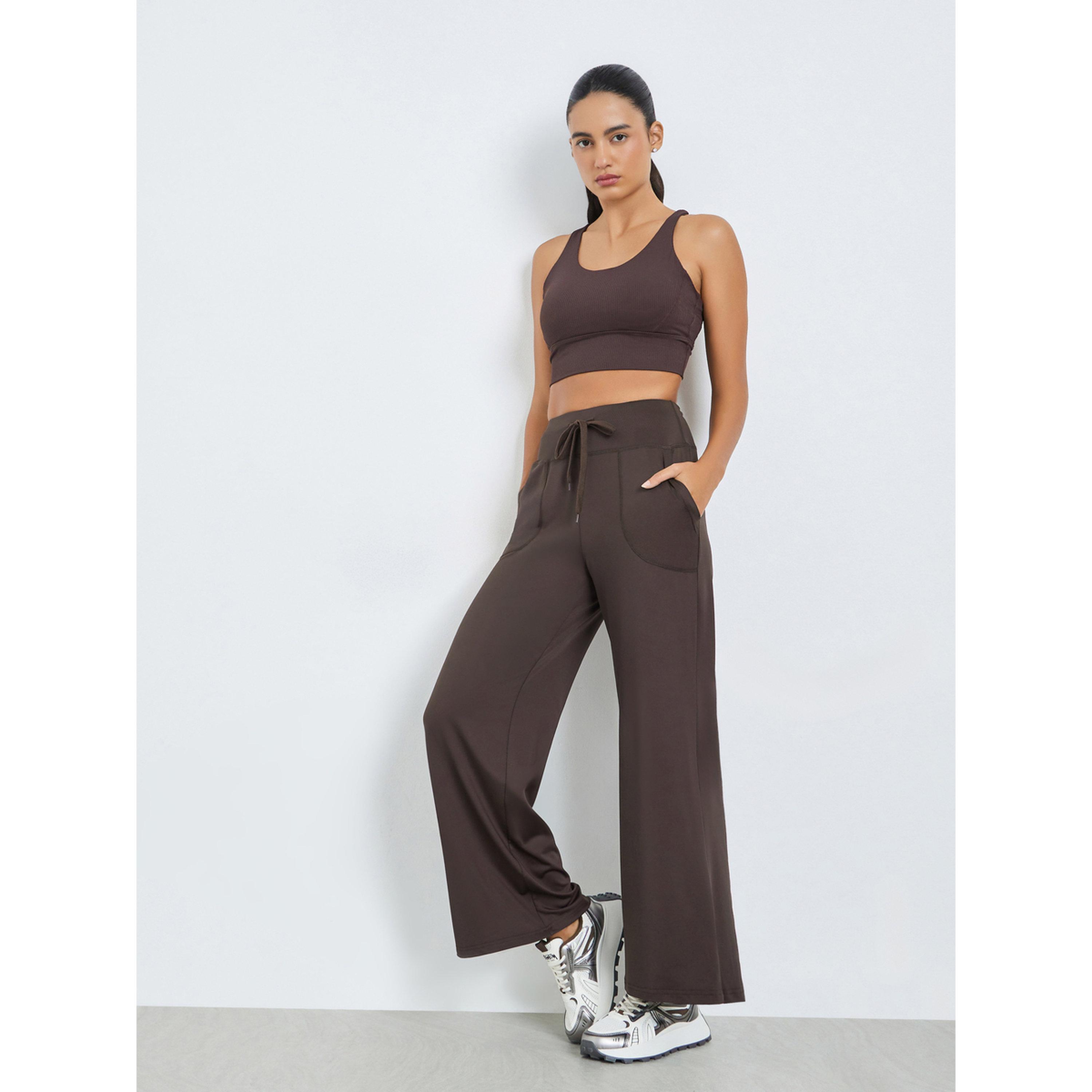 بنطال مستقيم مريح بتفاصيل جيوب وحزام خصر عريض-women-clothing-bottoms-joggers-image-2