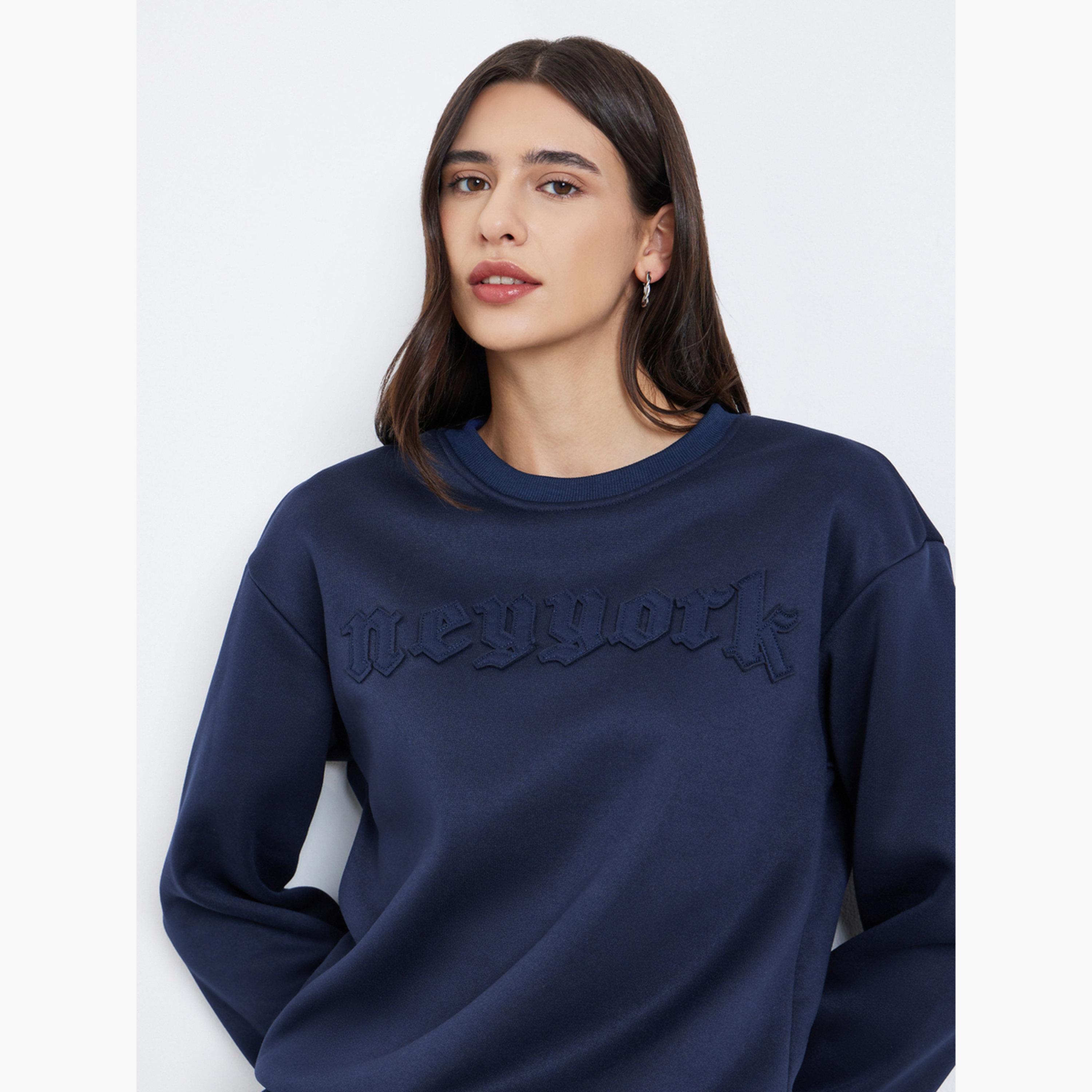 ستايلي - طقم سويت شيرت وبنطال رياضي بتفاصيل مرقعة للنساء-women-clothing-coordsets-image-2