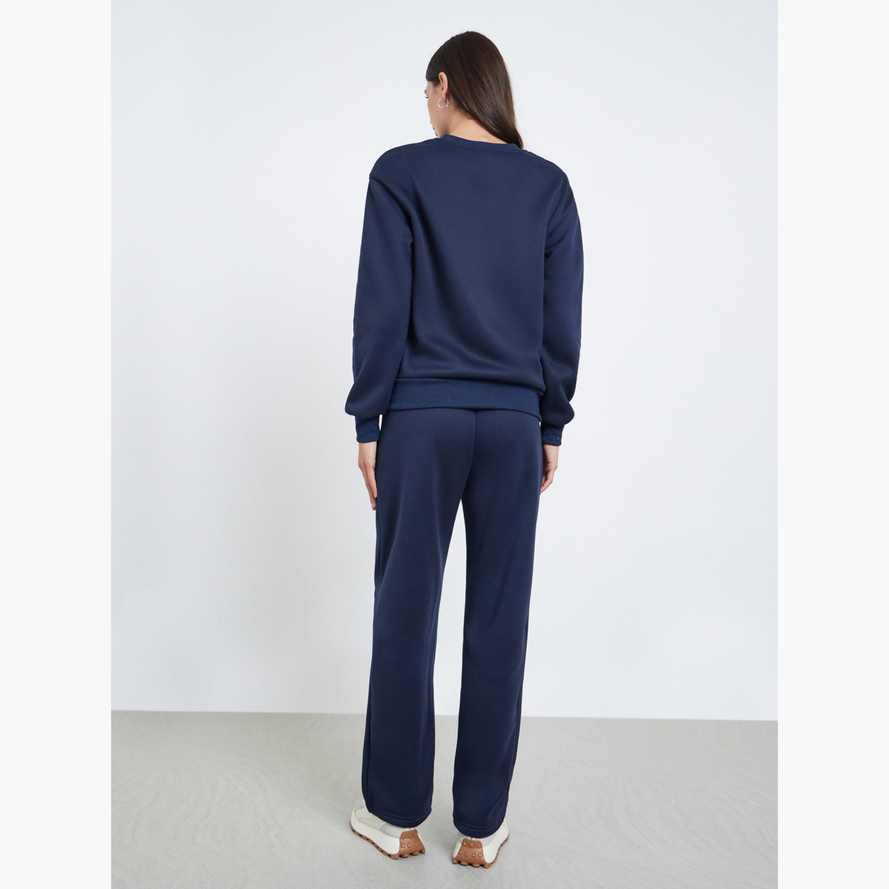 ستايلي - طقم سويت شيرت وبنطال رياضي بتفاصيل مرقعة للنساء-women-clothing-coordsets-image-5