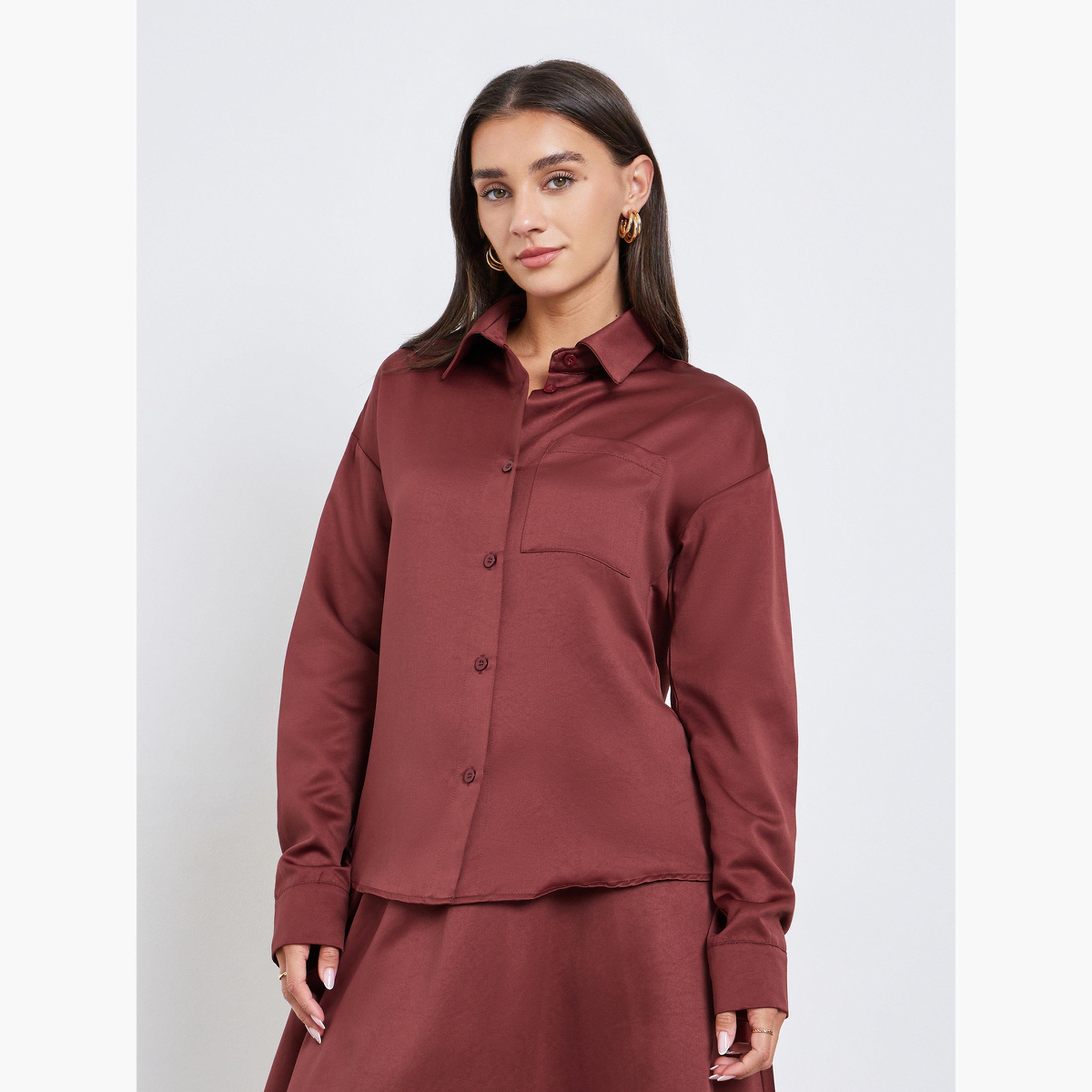 Styli Rust Solid Shirt and Maxi Skirt Co-ords-women-clothing-coordsets-image-2