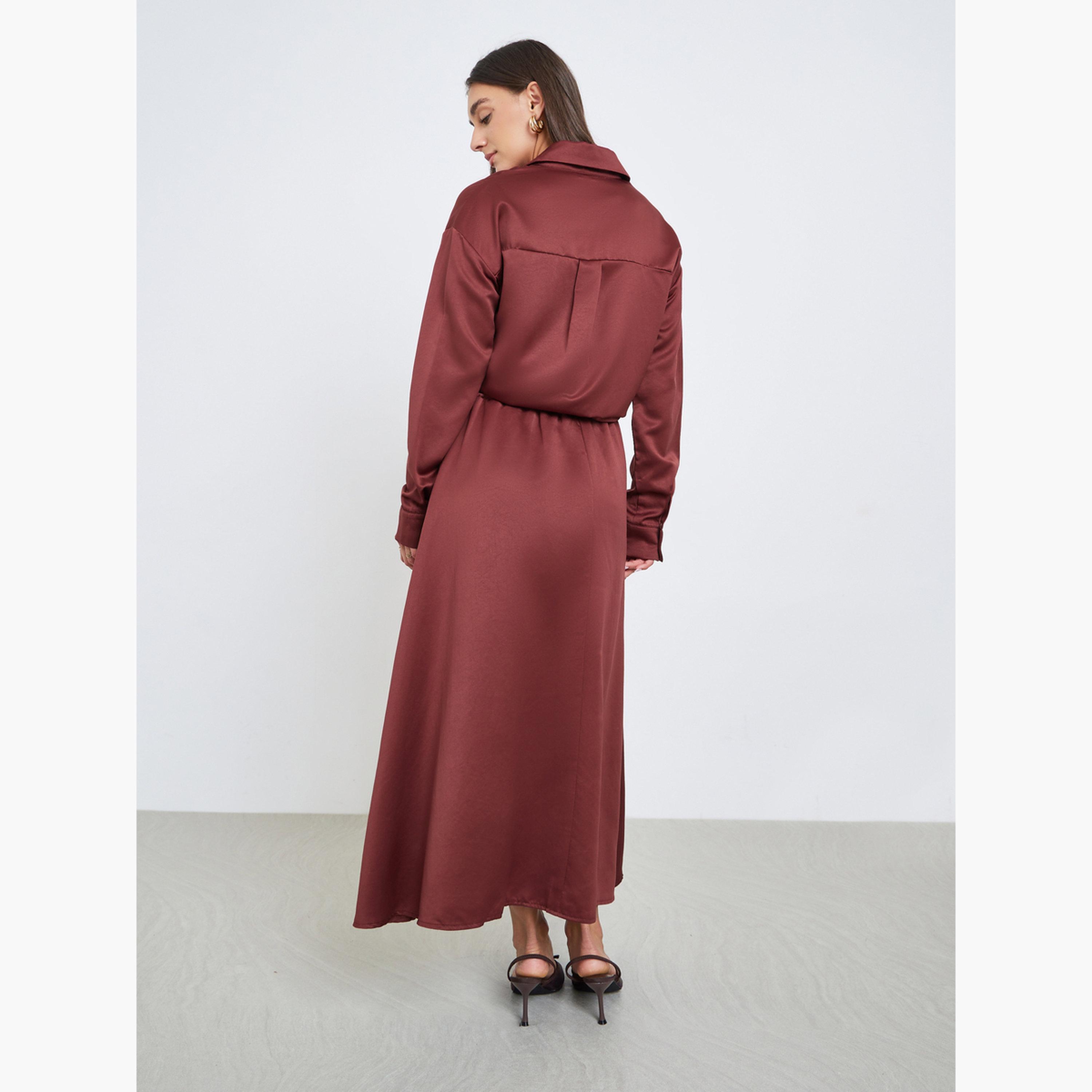 Styli Rust Solid Shirt and Maxi Skirt Co-ords-women-clothing-coordsets-image-3