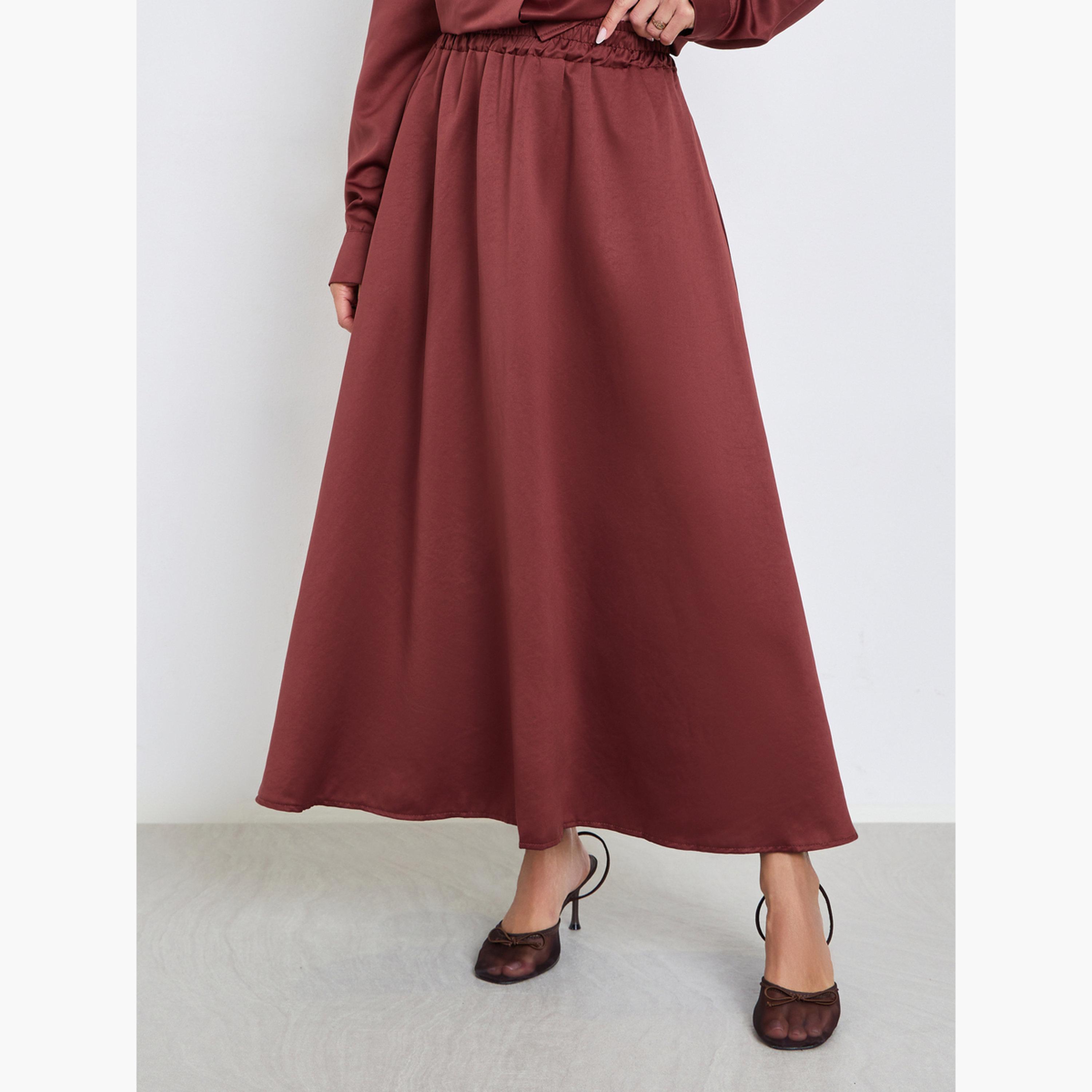 Styli Rust Solid Shirt and Maxi Skirt Co-ords-women-clothing-coordsets-image-4