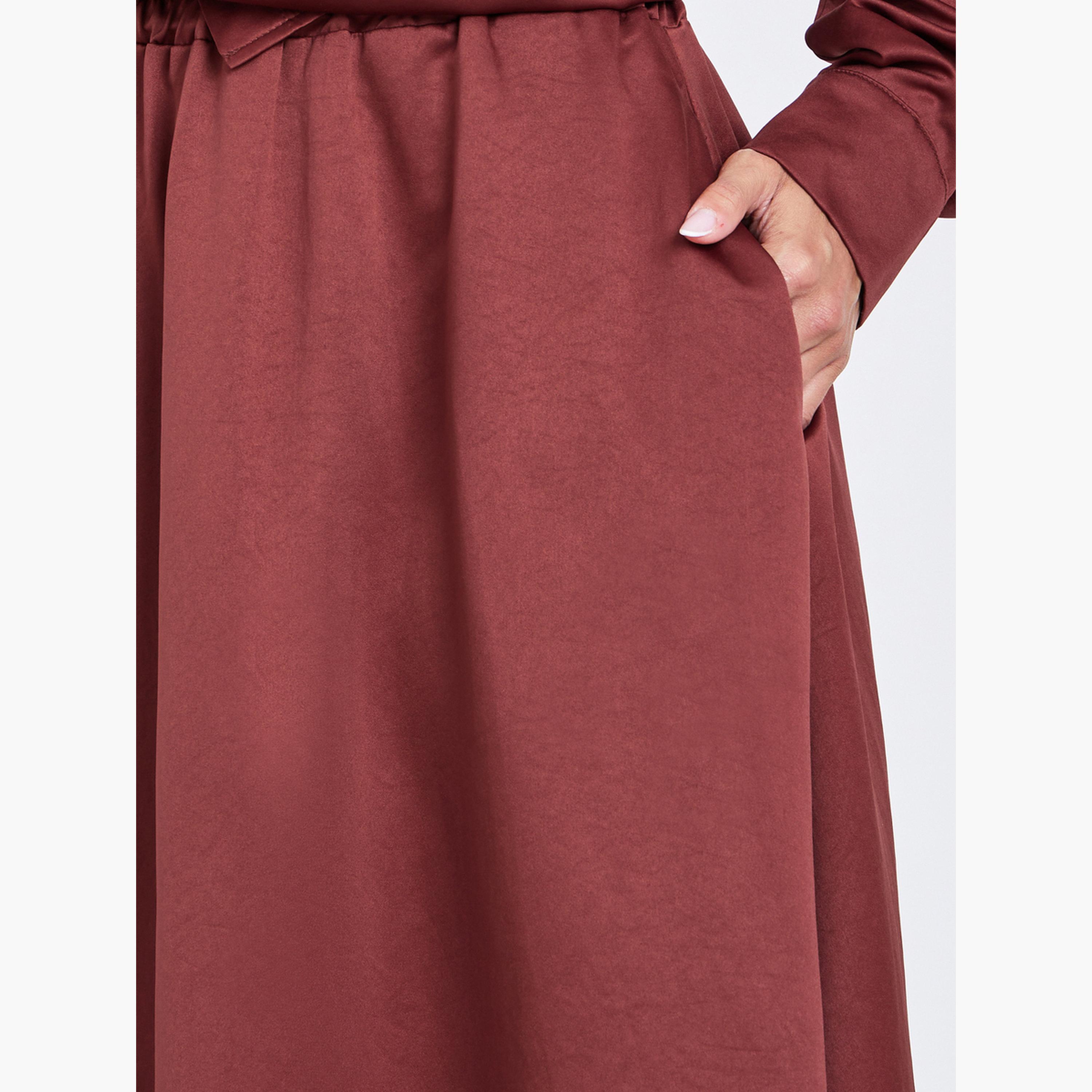 ستايلي - قميص لون الصدأ سادة وتنورة ماكسي منسقة-women-clothing-coordsets-image-5