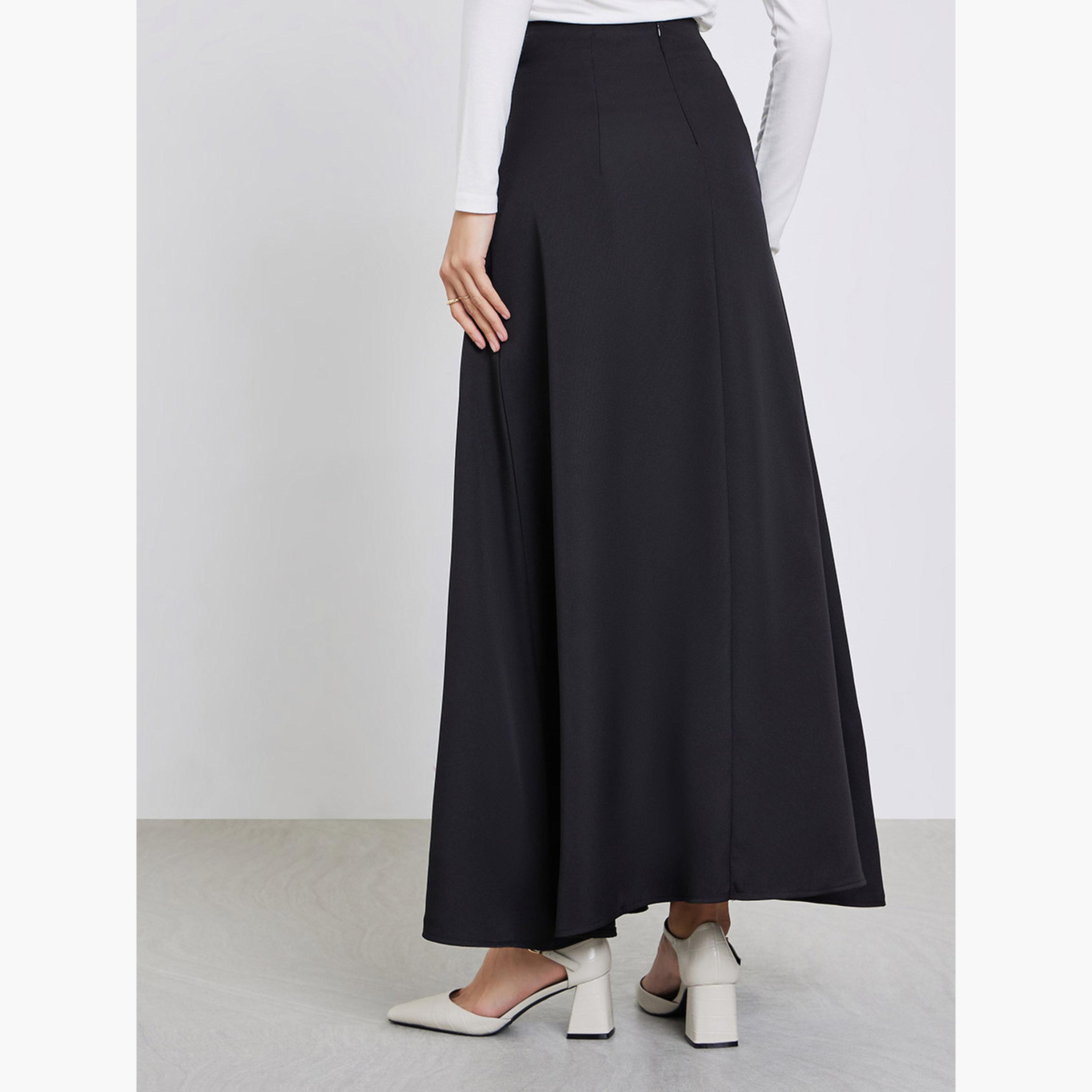 Styli Black A-Line Maxi Skirt with Buckle Detail-women-clothing-bottoms-skirts-image-4