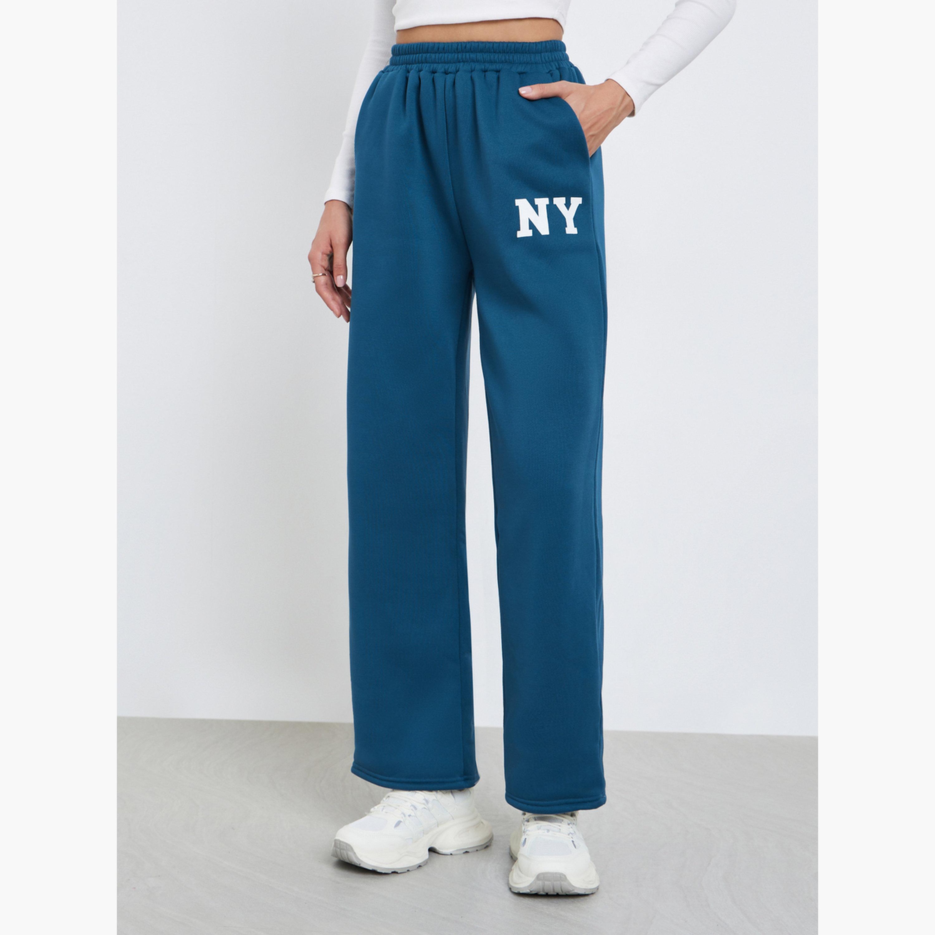 ستايلي - بنطال رياضي واسع الساق بطباعة خطية للنساء-women-clothing-bottoms-joggers-image-1
