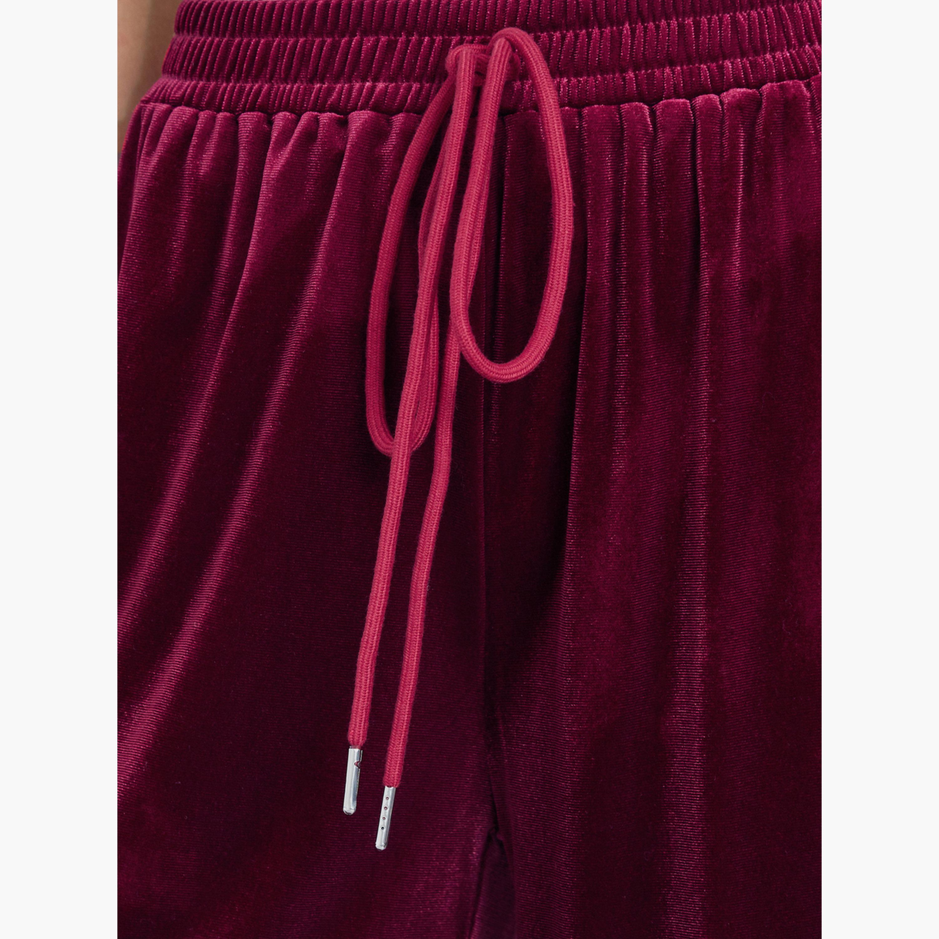 ستايلي - بنطال واسع الساق من المخمل لون برغندي سادة للنساء-women-clothing-bottoms-trousers-image-3