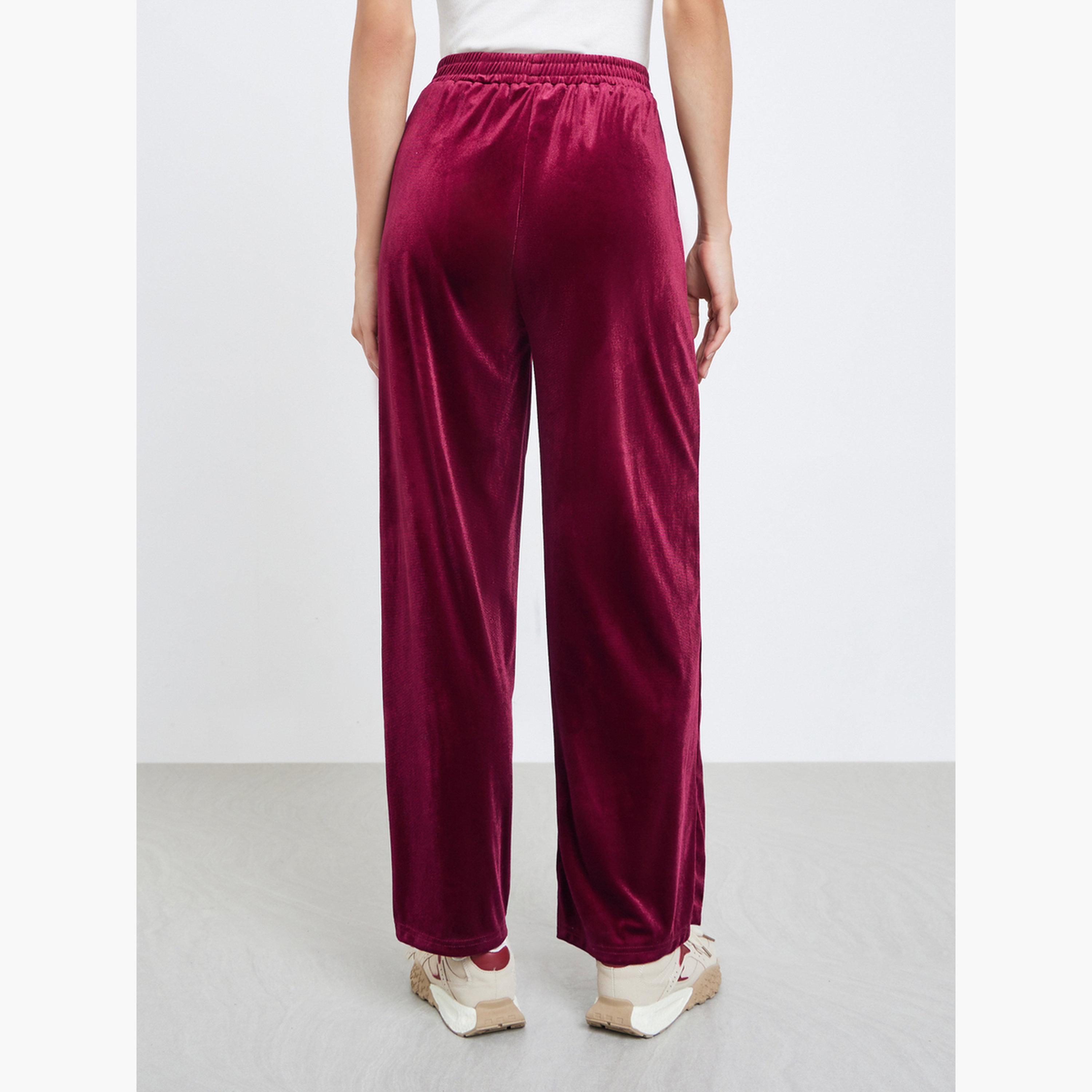 ستايلي - بنطال واسع الساق من المخمل لون برغندي سادة للنساء-women-clothing-bottoms-trousers-image-4