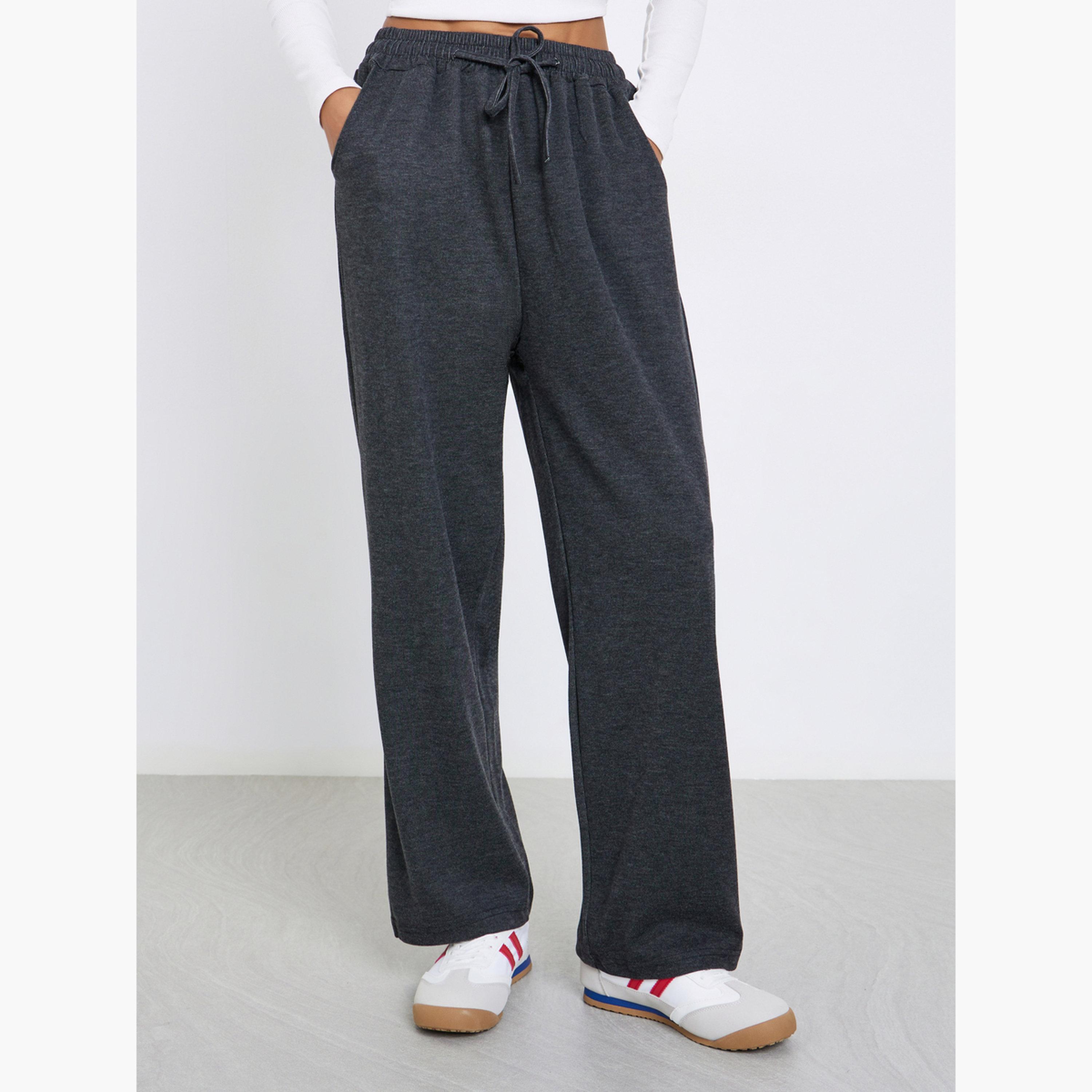 Styli Women Solid Drawstring Wide Leg Joggers-women-clothing-bottoms-joggers-image-1