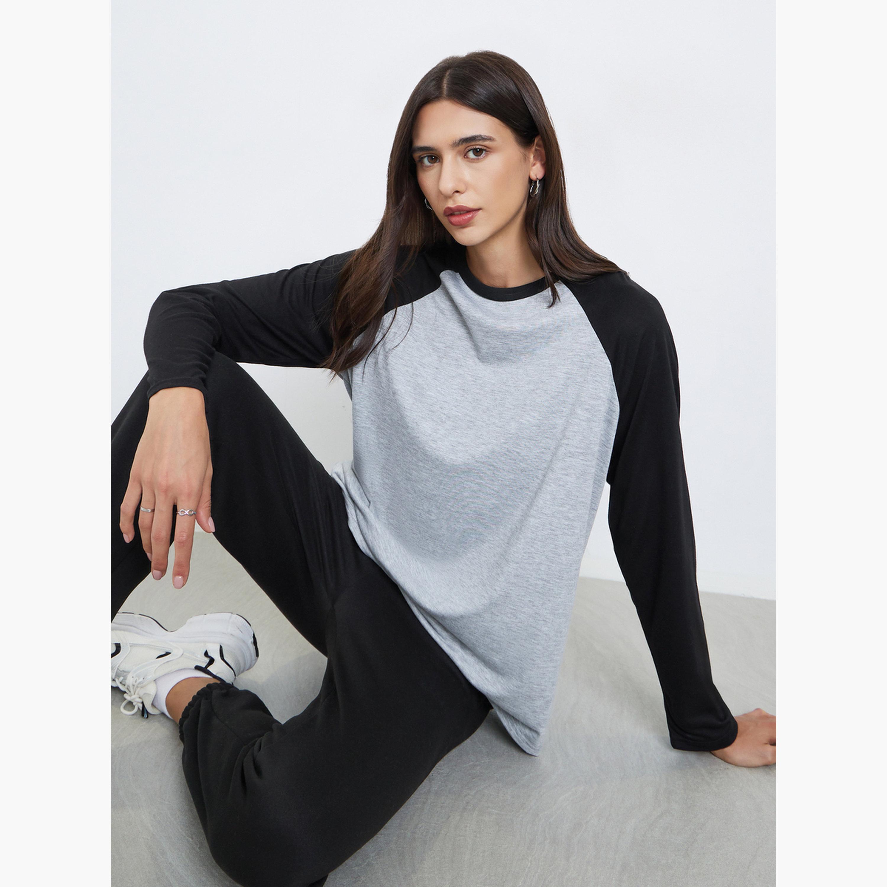 Styli Color Block Crew Neck Oversized T-Shirt-women-clothing-tshirts-image-1