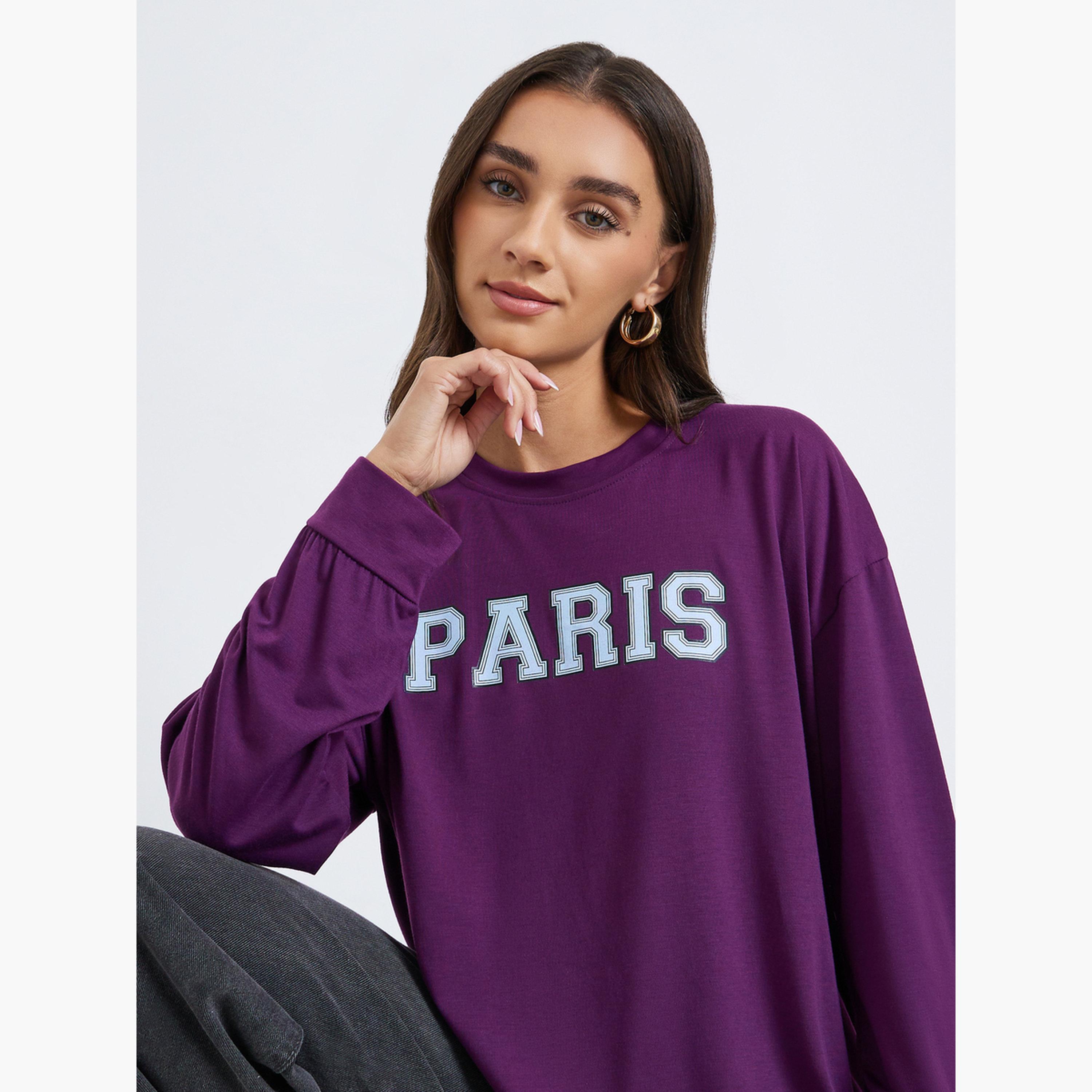 Styli Women Purple Graphic Oversized Long Sleeve T-Shirt-women-clothing-tshirts-image-3