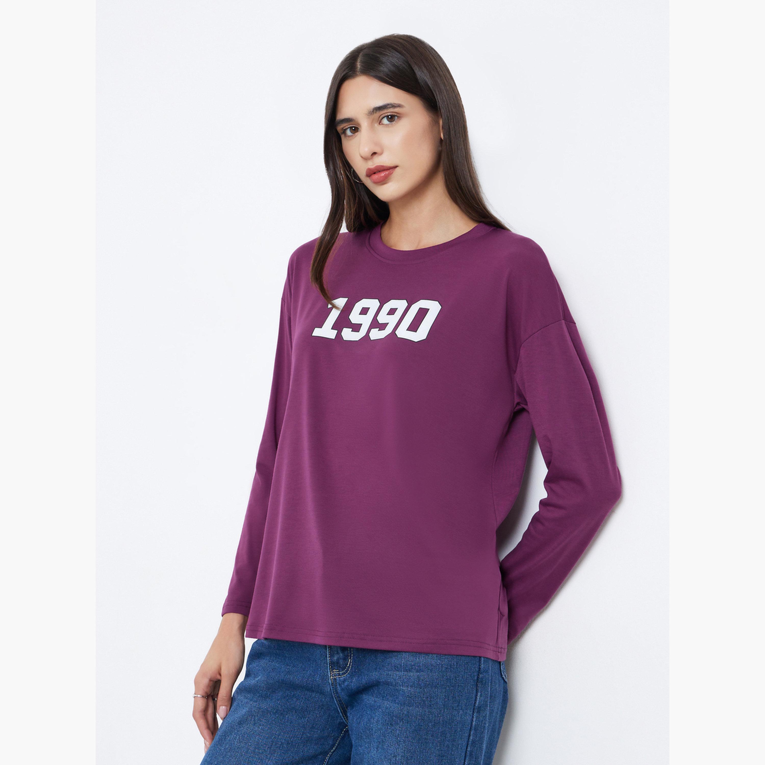 Styli Women Burgundy Oversized Graphic Print T-Shirt-women-clothing-tshirts-image-1
