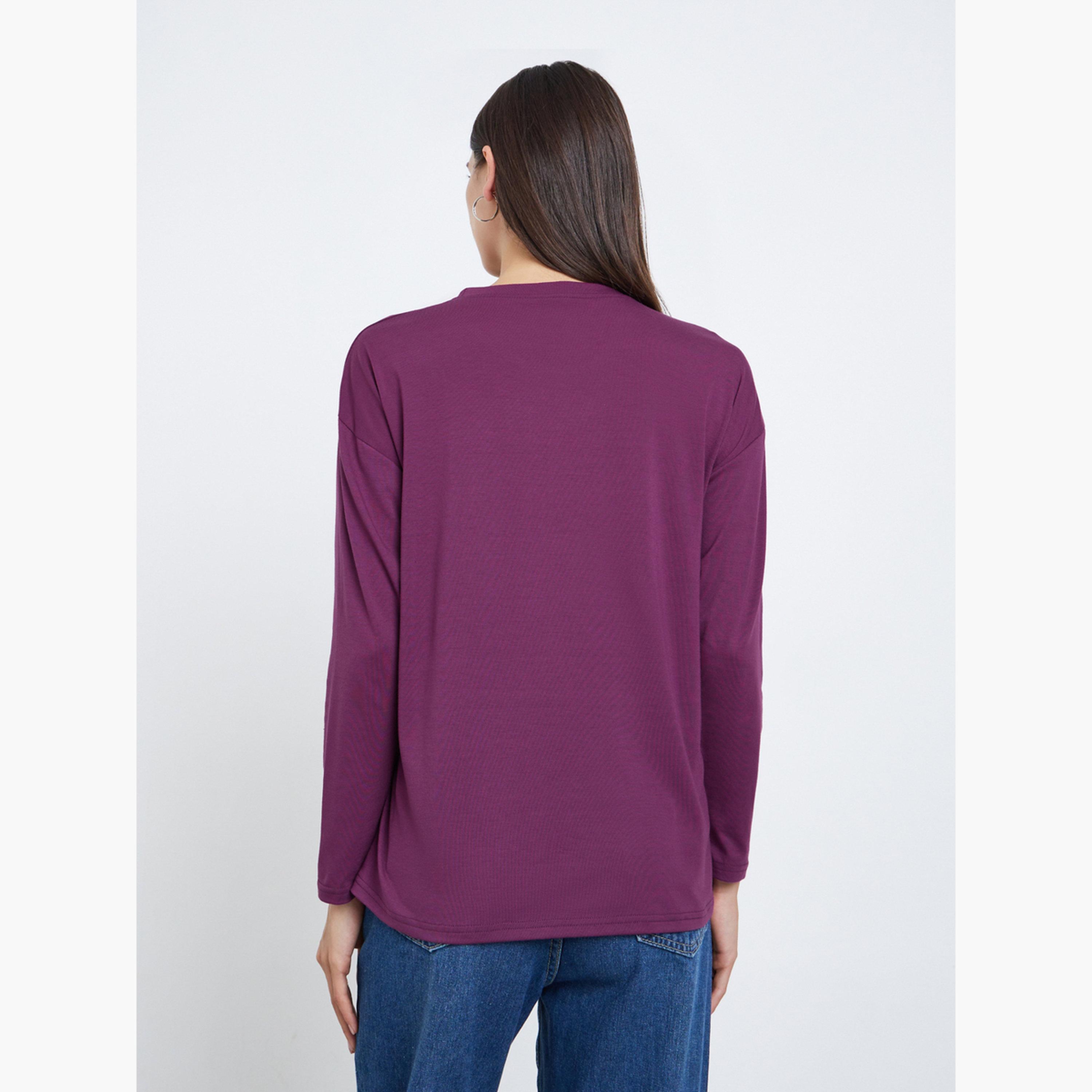 Styli Women Burgundy Oversized Graphic Print T-Shirt-women-clothing-tshirts-image-4