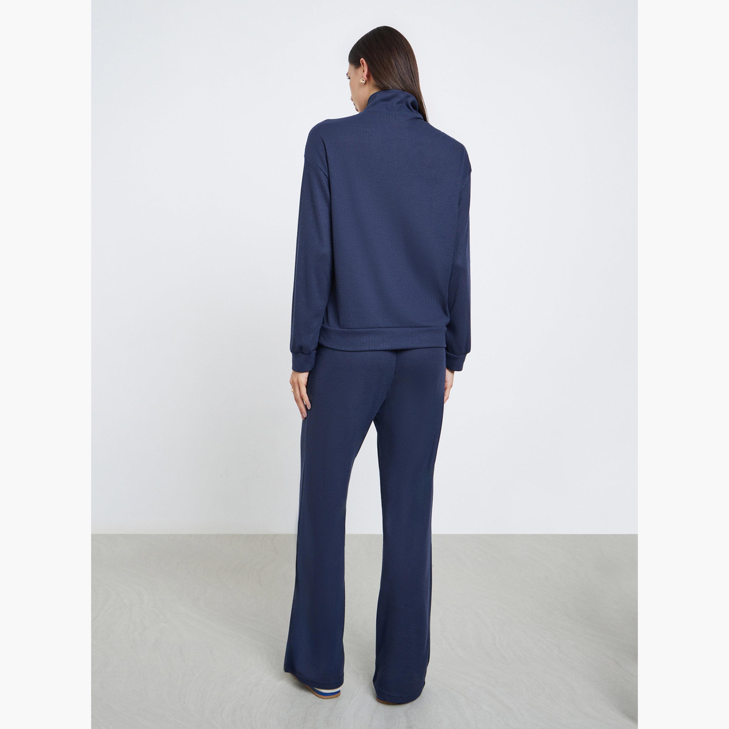 Styli Women Dark Blue Waffle Knit Sweatshirt and Joggers Co-ords-women-clothing-coordsets-image-5