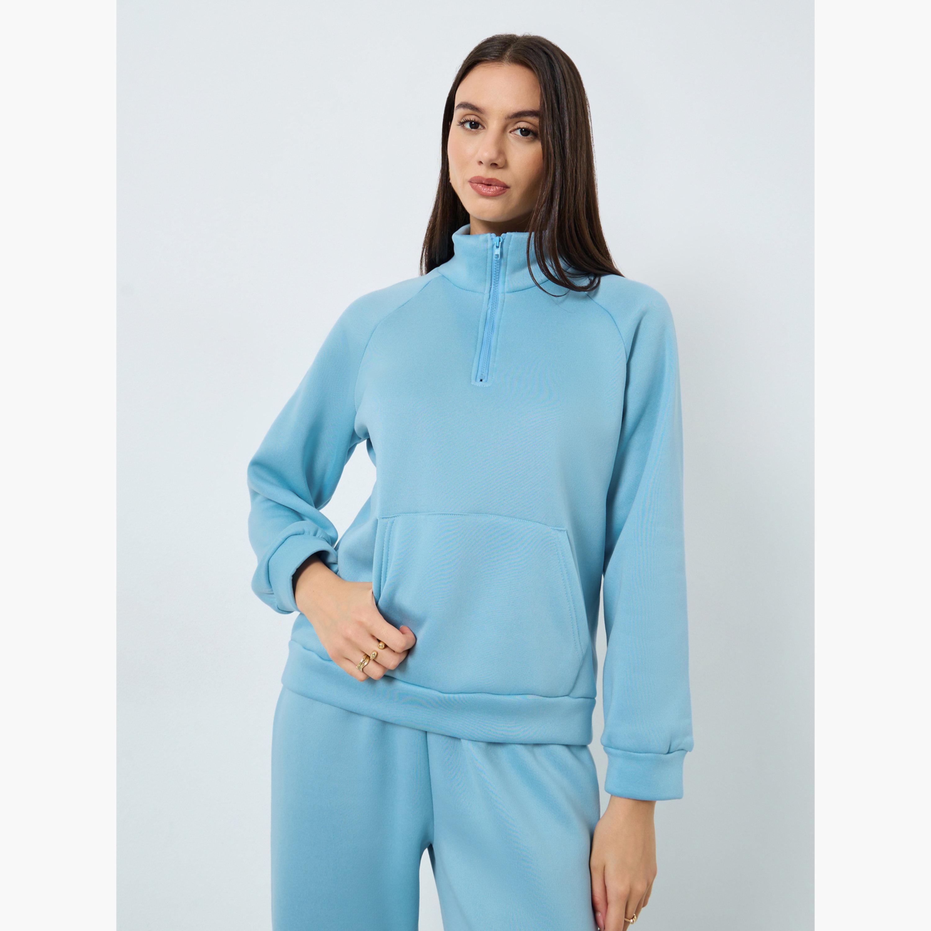 Styli Women Blue Solid Zip Collar Sweatshirt and Joggers Set-women-clothing-coordsets-image-3