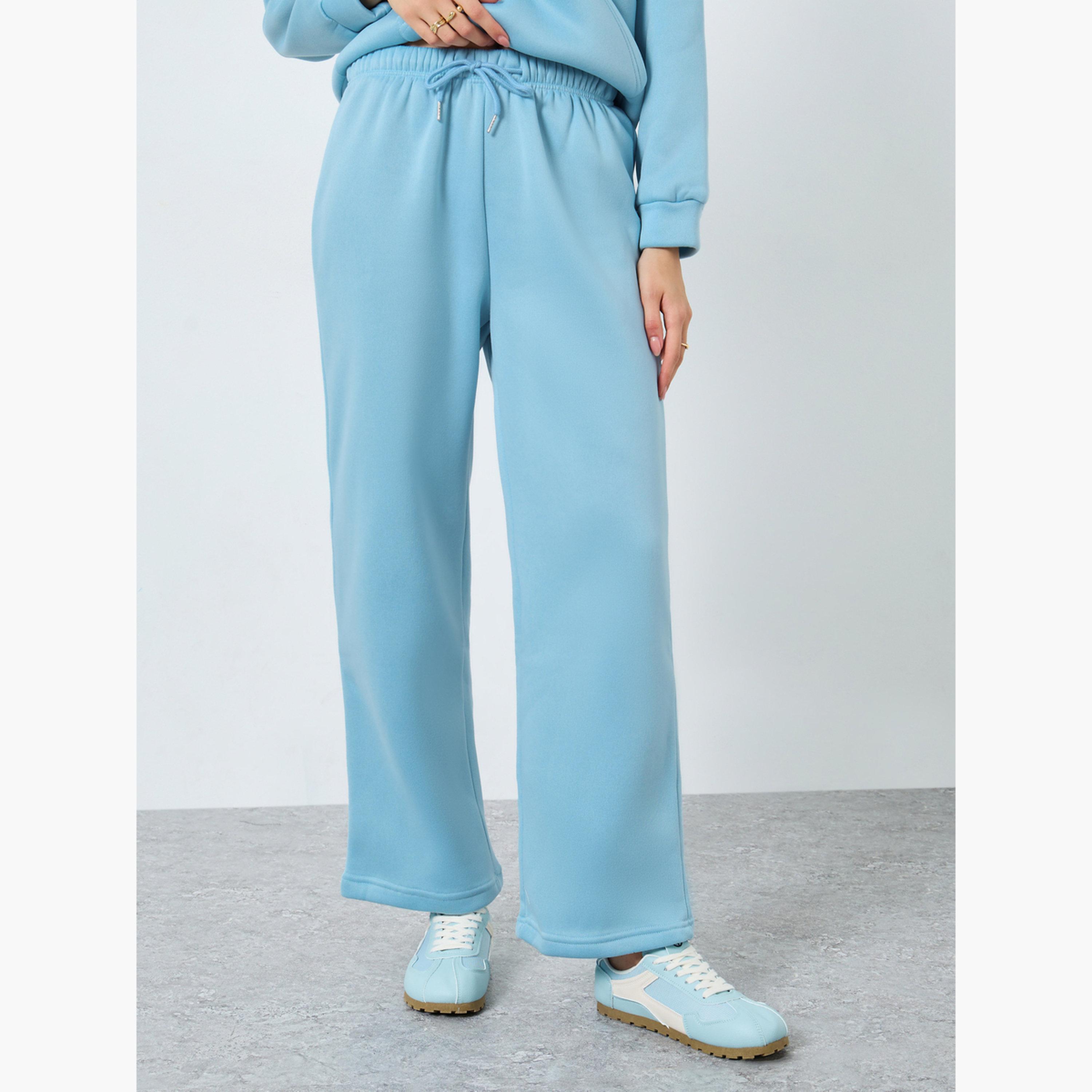 ستايلي - طقم سويت شيرت وبنطال رياضي أزرق سادة بياقة وسحاب للنساء-women-clothing-coordsets-image-5