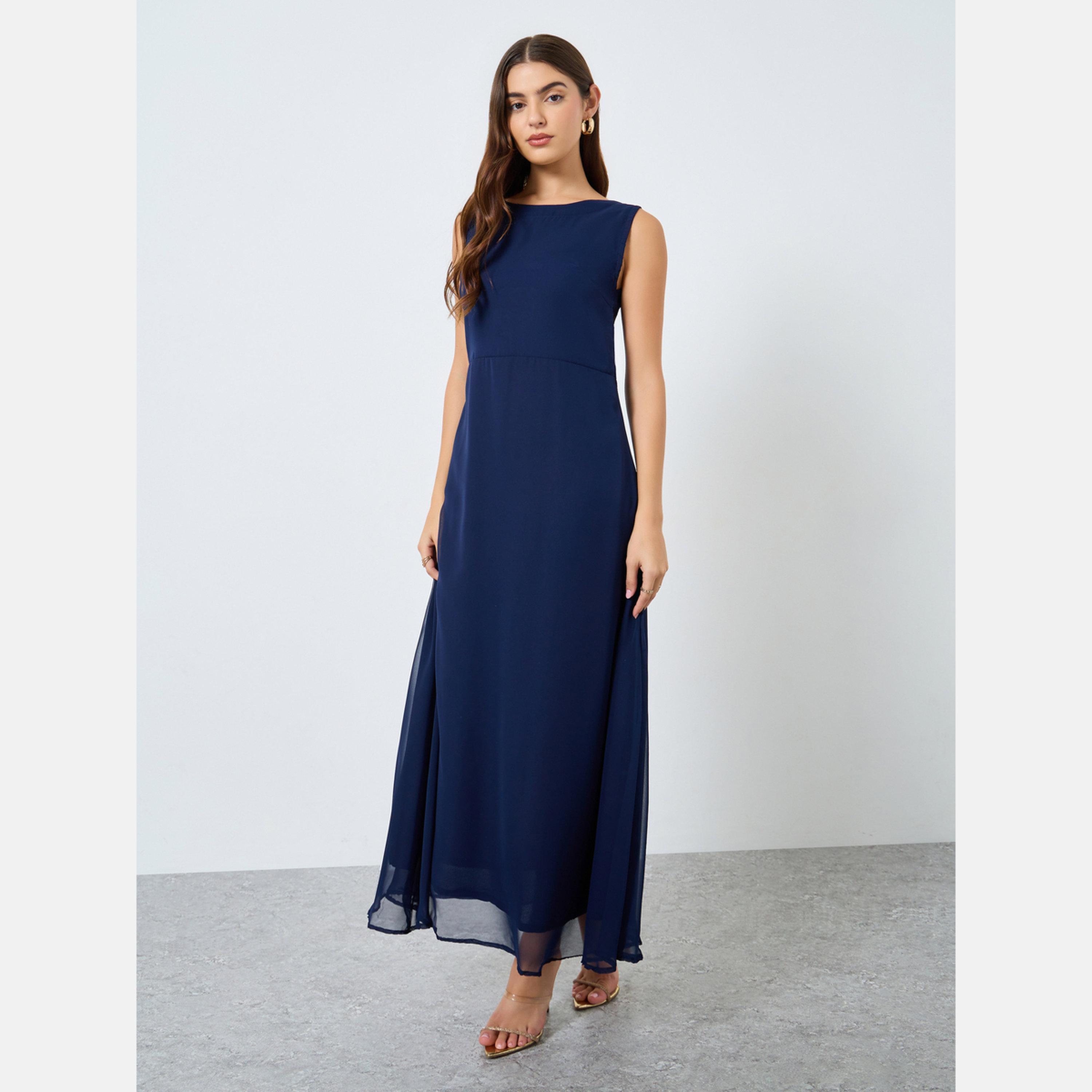 ماكسيم كرييشن - فستان ماكسي شيفون مطبوع عليه زهور باللون الأزرق الداكن-women-clothing-dresses-image-1