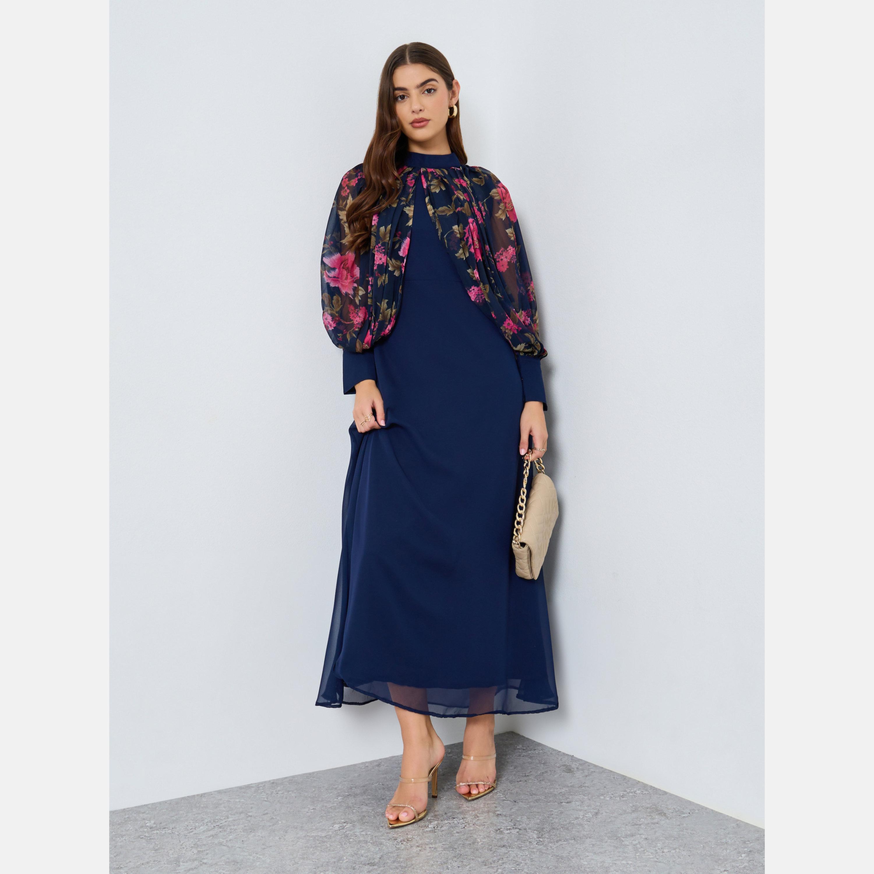 ماكسيم كرييشن - فستان ماكسي شيفون مطبوع عليه زهور باللون الأزرق الداكن-women-clothing-dresses-image-2