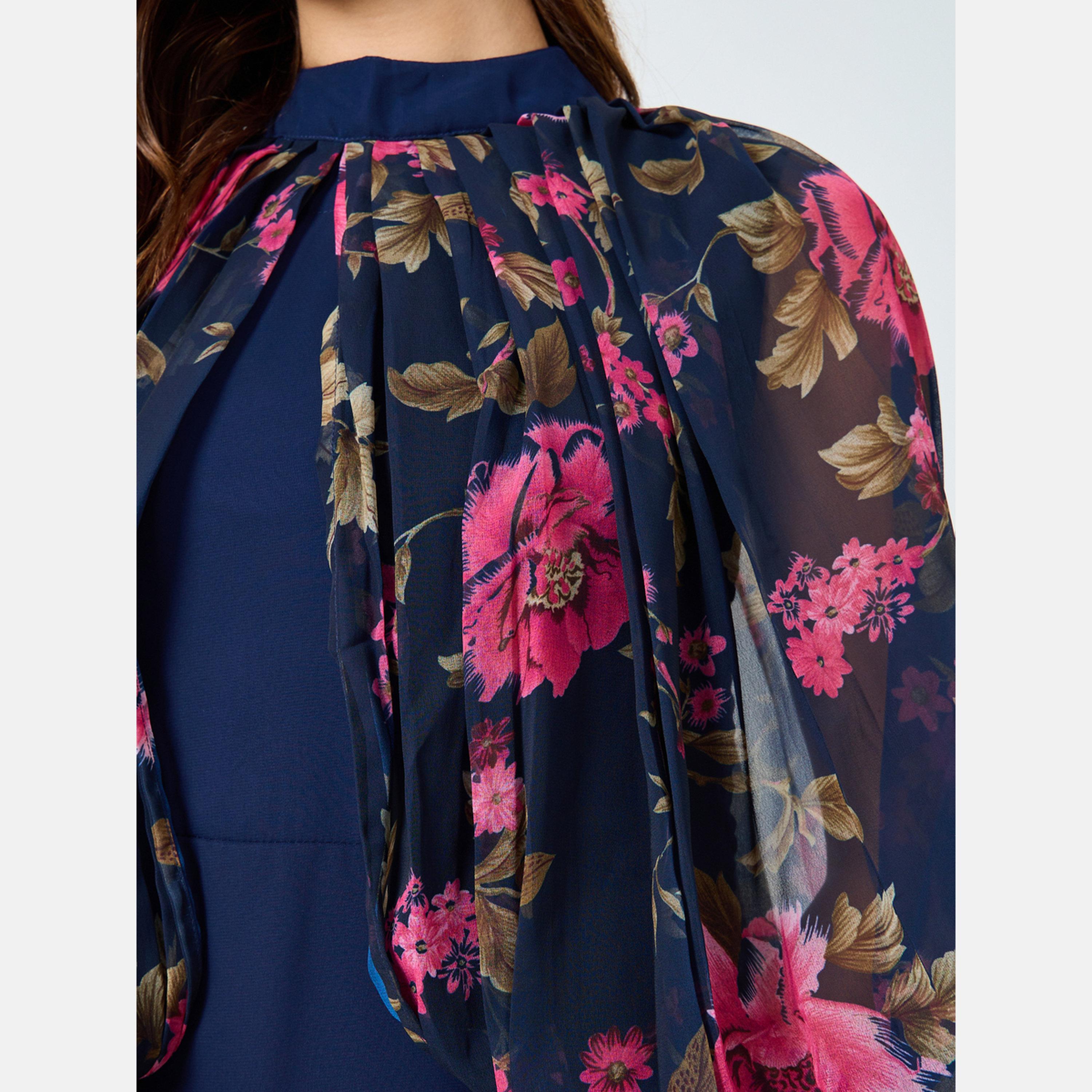ماكسيم كرييشن - فستان ماكسي شيفون مطبوع عليه زهور باللون الأزرق الداكن-women-clothing-dresses-image-3